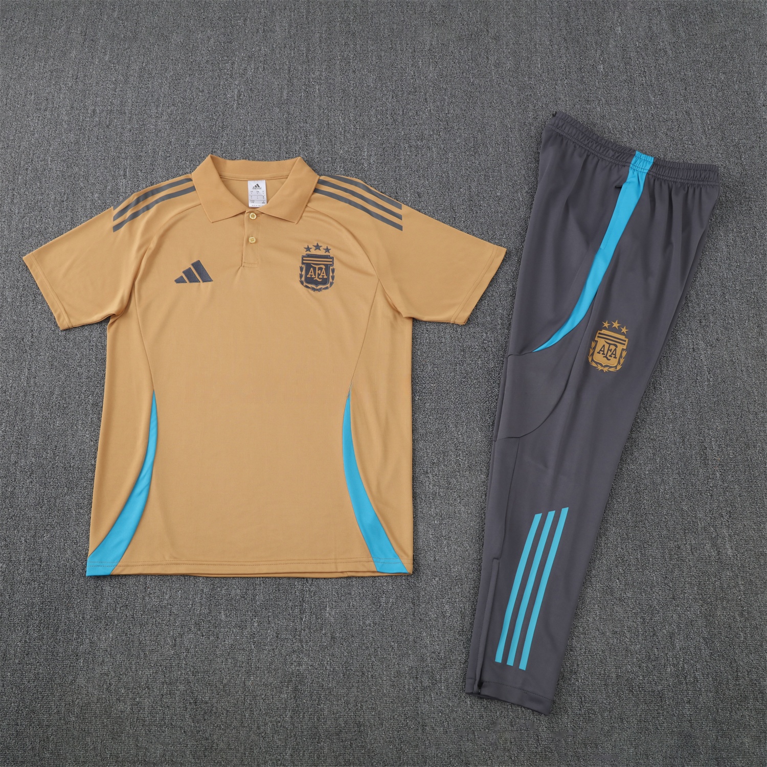 Argentina 25-26 POLO Short-Sleeve Training Set - Light Brown Top and Grey Pants - JerseysGala
