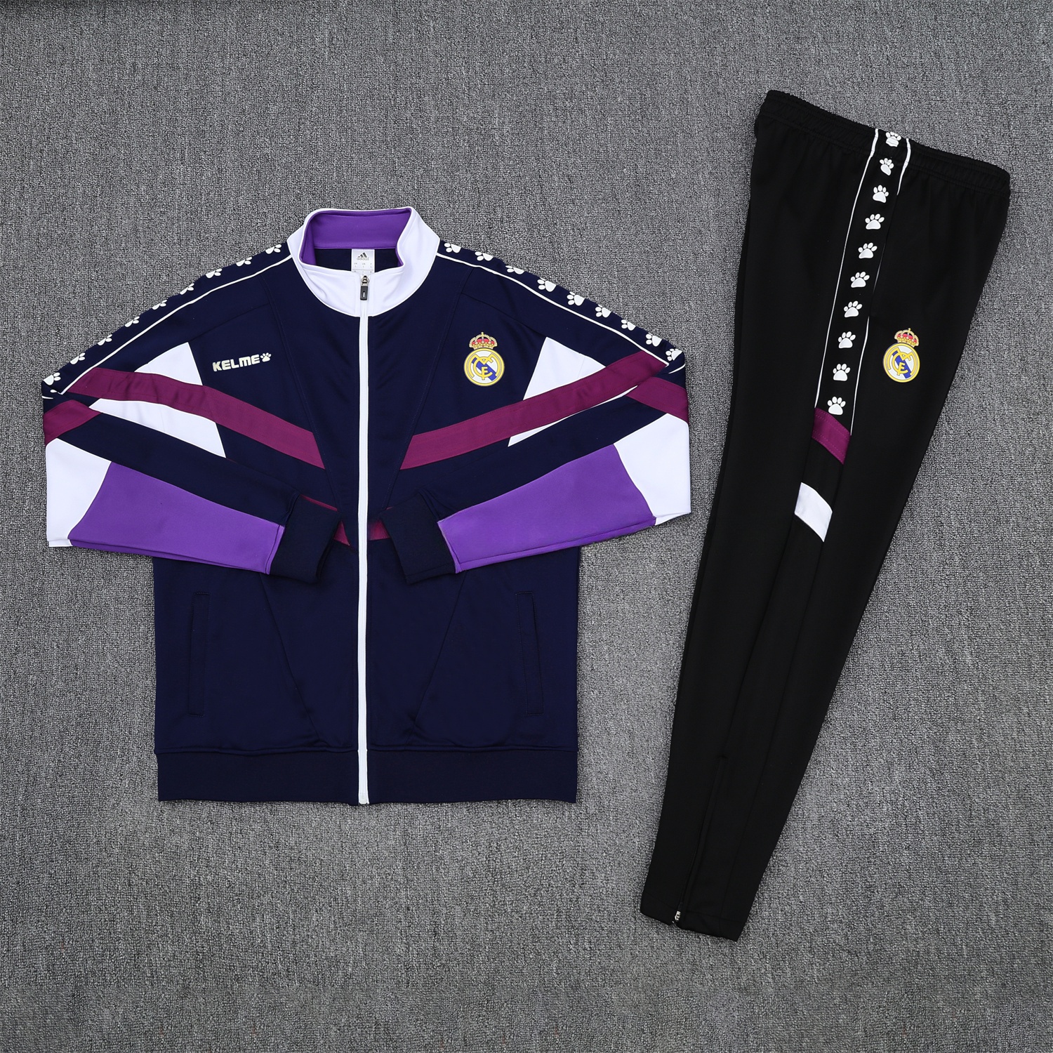 Real Madrid 25-26 Throwback Jacket Training Tracksuit - Deep Blue and Purple Jackets & Black Pants - JerseysGala