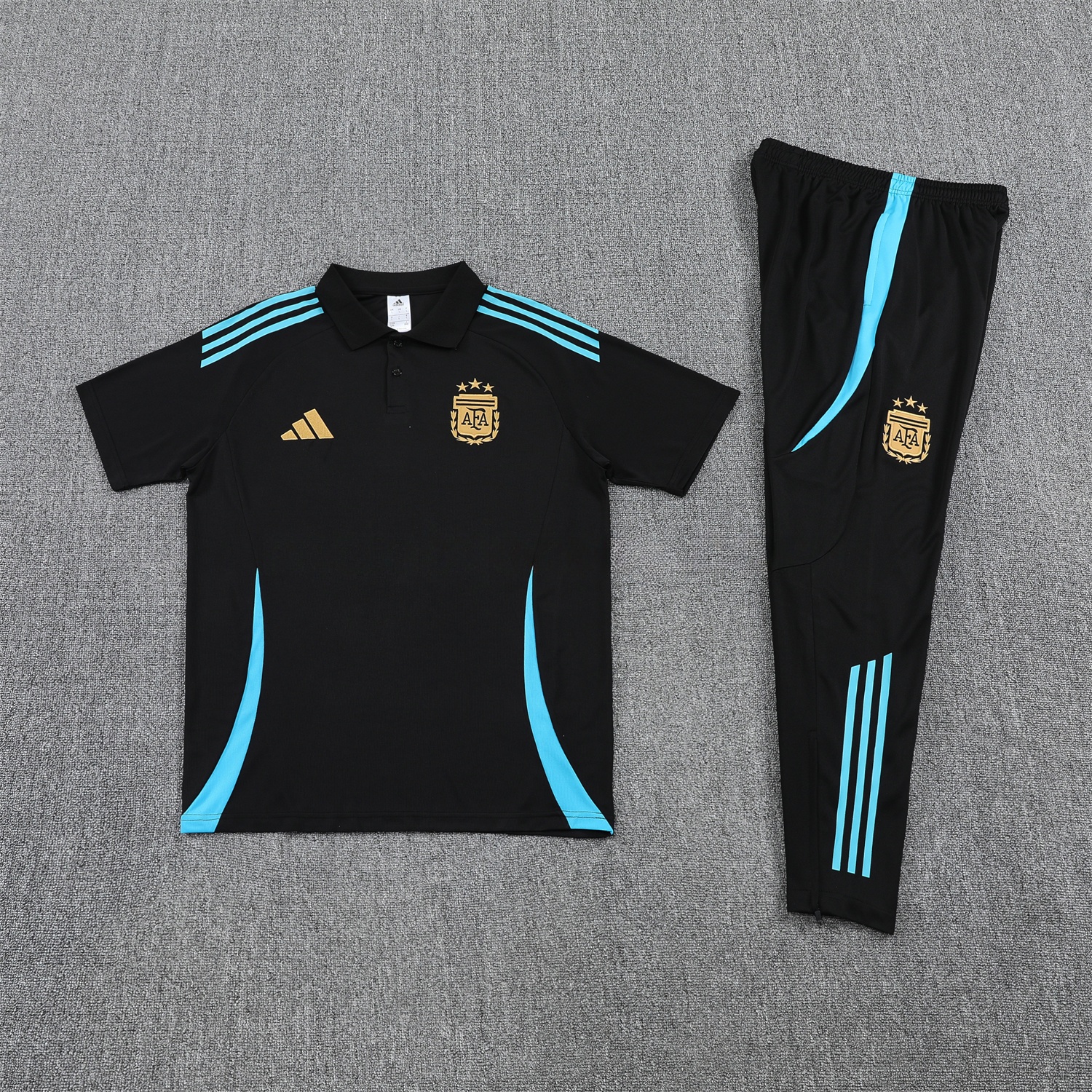 Argentina 25-26 POLO Short-Sleeve Training Set - Deep Blue Top and Pants with Blue Stripes - JerseysGala