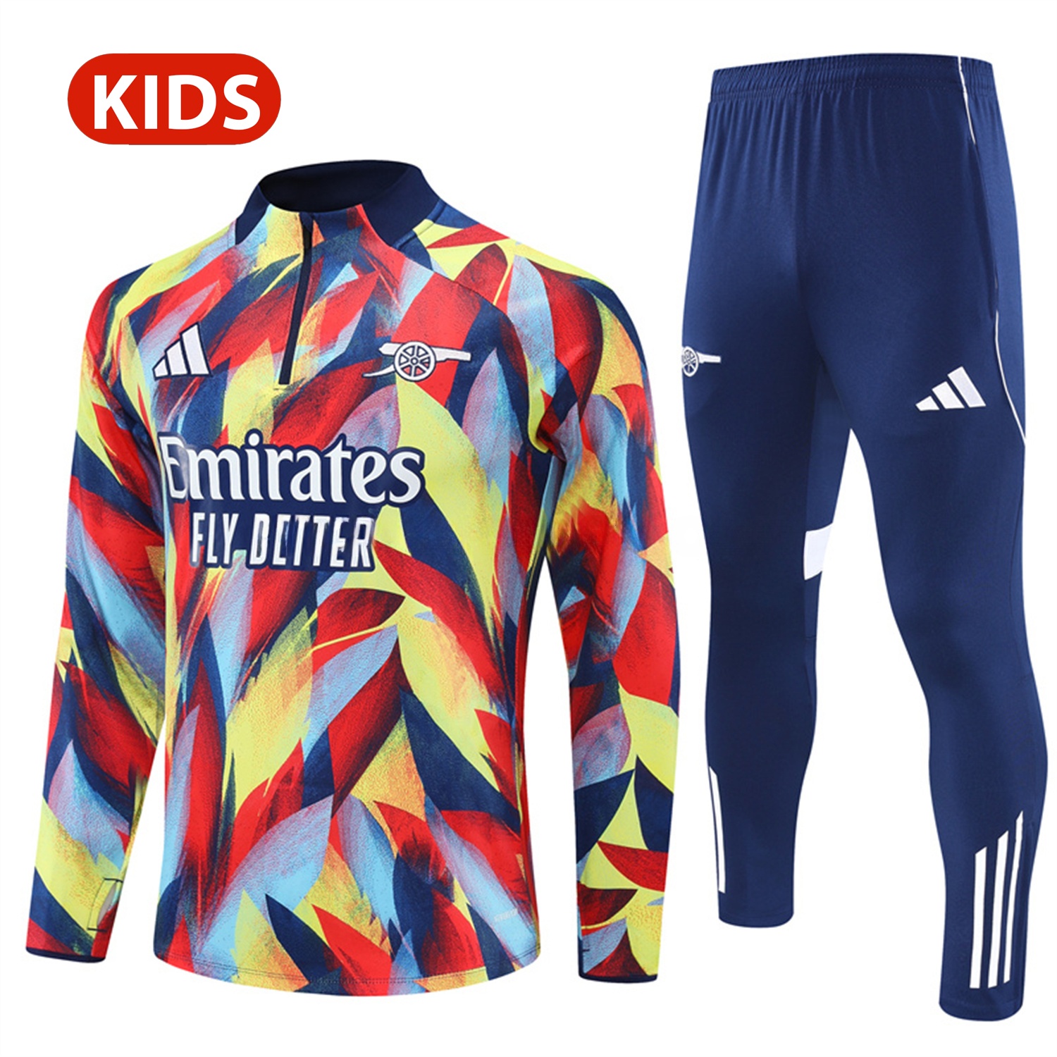 Arsenal 25-26 Kid Long Sleeves Training Set - Colorful Camouflage Top & Royal Blue Pants - JerseysGala