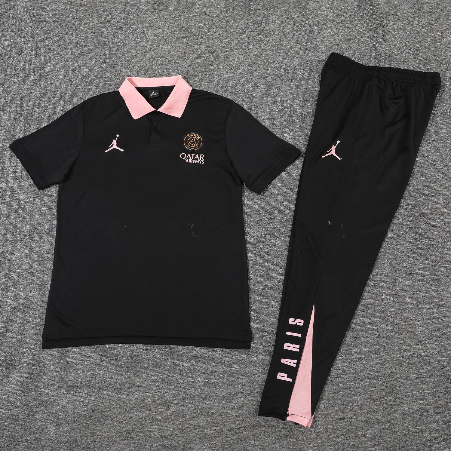 Paris Saint-Germain PSG 25-26 POLO Short-Sleeve Training Set - Black Top and Pants - JerseysGala