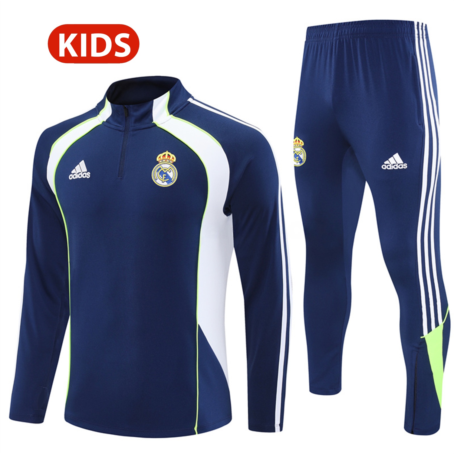 Real Madrid 25-26 Kids Long Sleeve Training Set - Throwback Royal Blue Top and Pants - JerseysGala