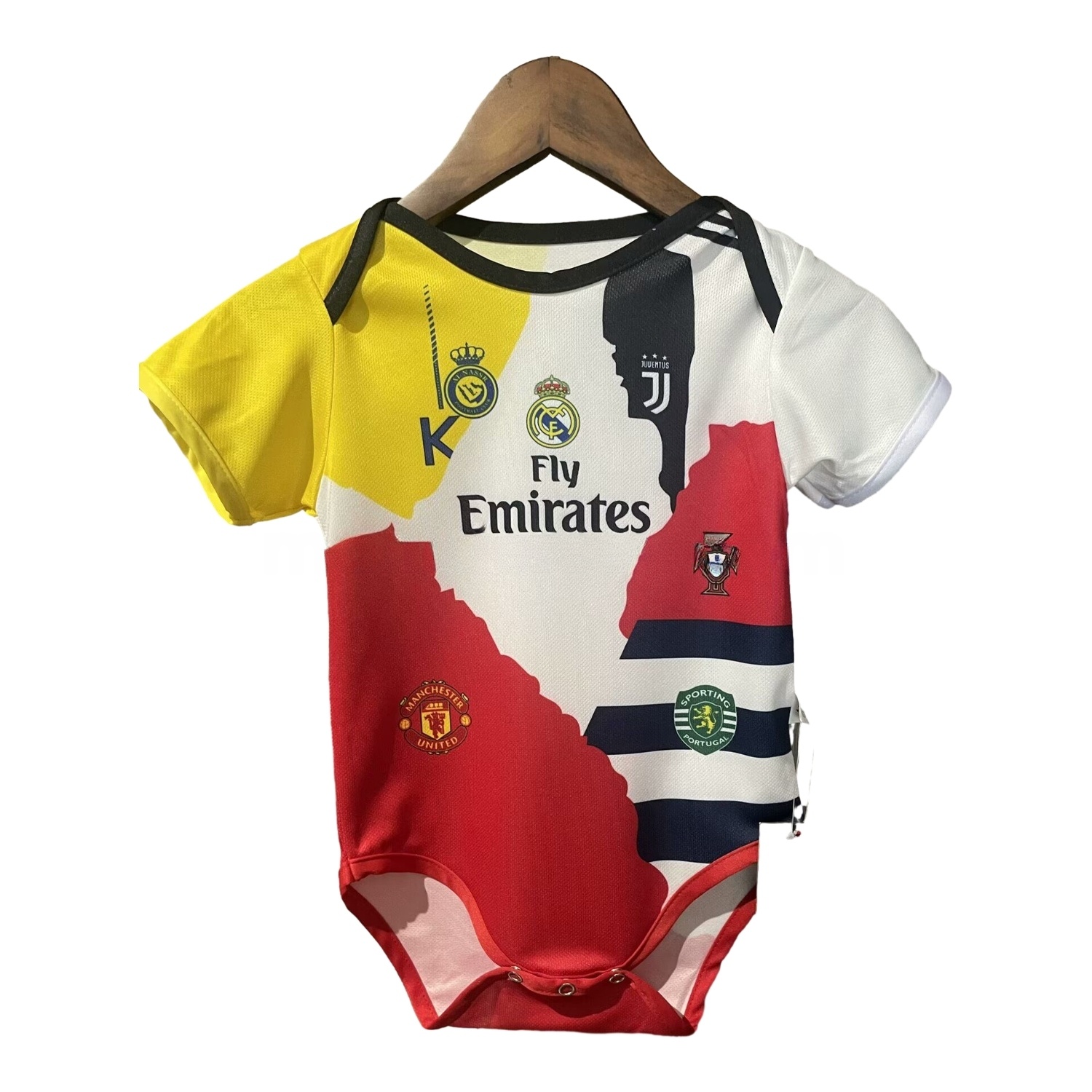 Cristiano Ronaldo Career Commemorative Baby Crawling Suit - Real Madrid Juventus Portugal Manchester United Al Nassr Sporting CP - JerseysGala