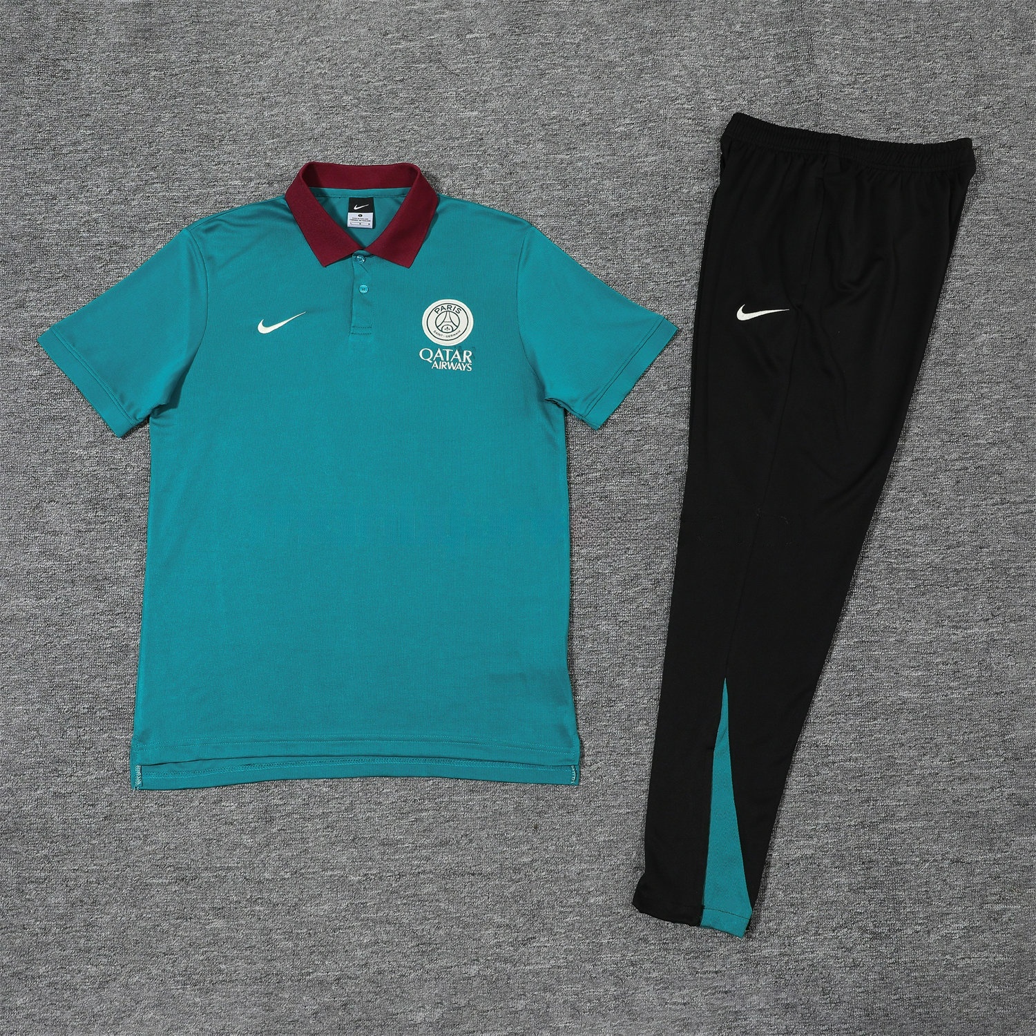Paris Saint-Germain PSG 25-26 POLO Short-Sleeve Training Set - Blue Green Top and Black Pants - JerseysGala