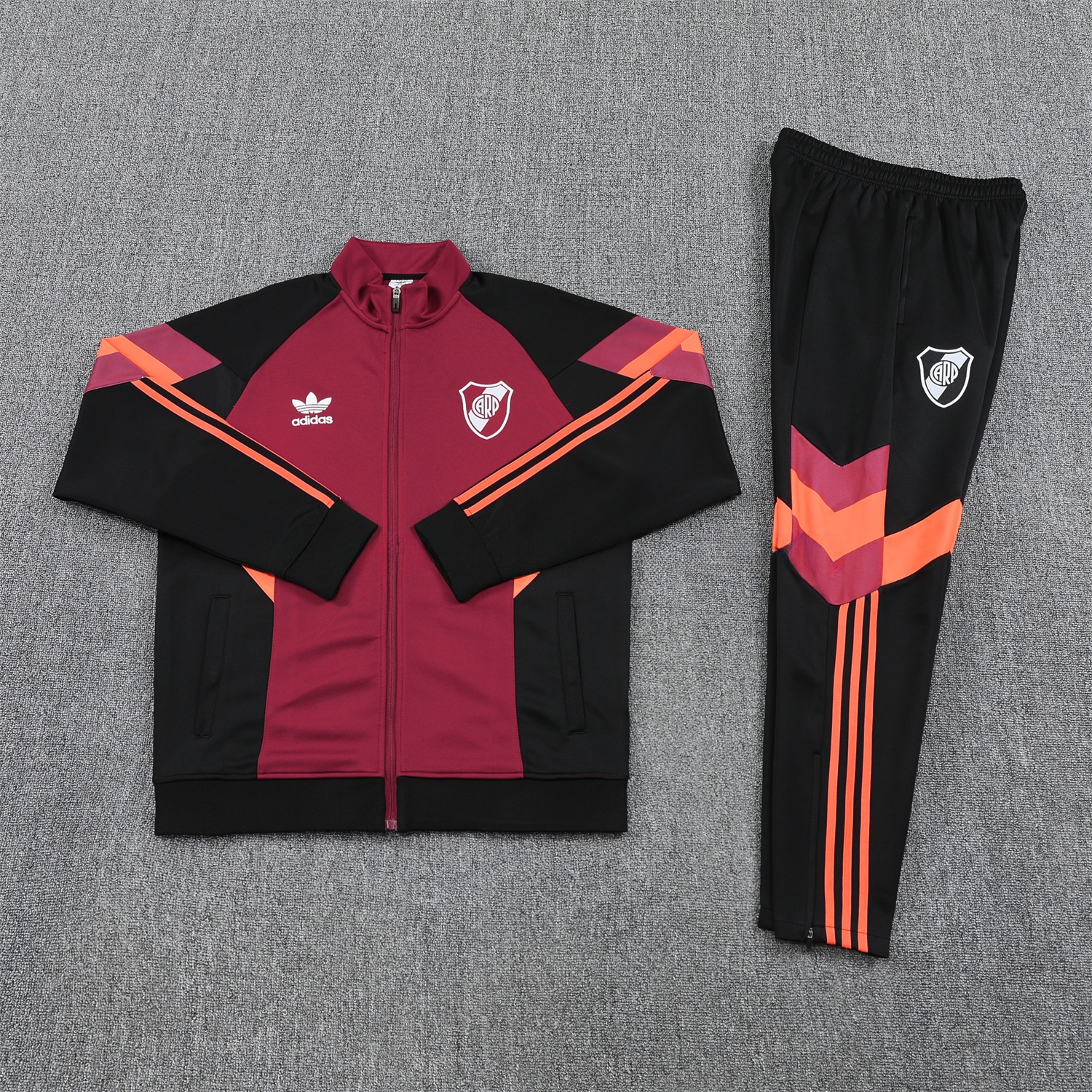 River Plate 25-26 Terrace Jacket Training Tracksuit - Deep Red Jackets & Black Pants - JerseysGala