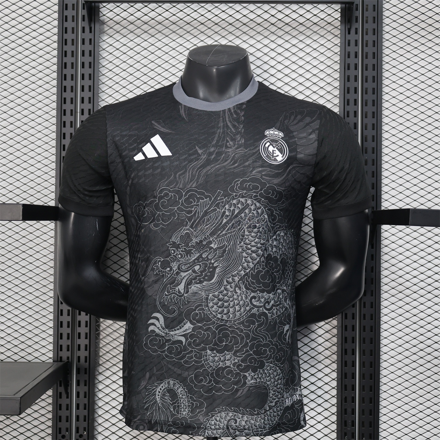 Real Madrid 25-26 Grey Chinese Loong and Auspicious Clouds Line Drawing Black Jersey - Player Version - JerseysGala