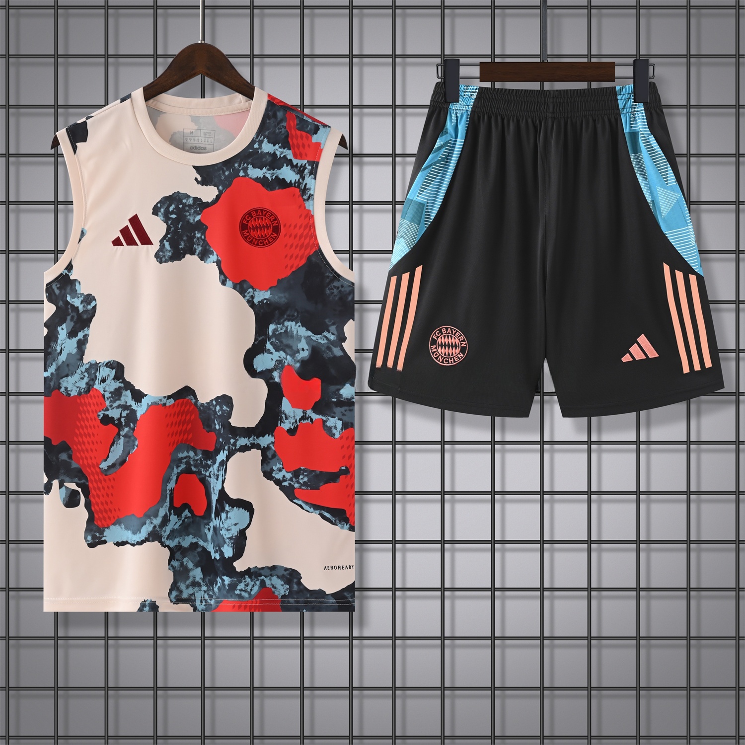 Bayern Munich 24-25 Pre-Match Vest Training Set - CamouflageTop & Black Shorts - JerseysGala