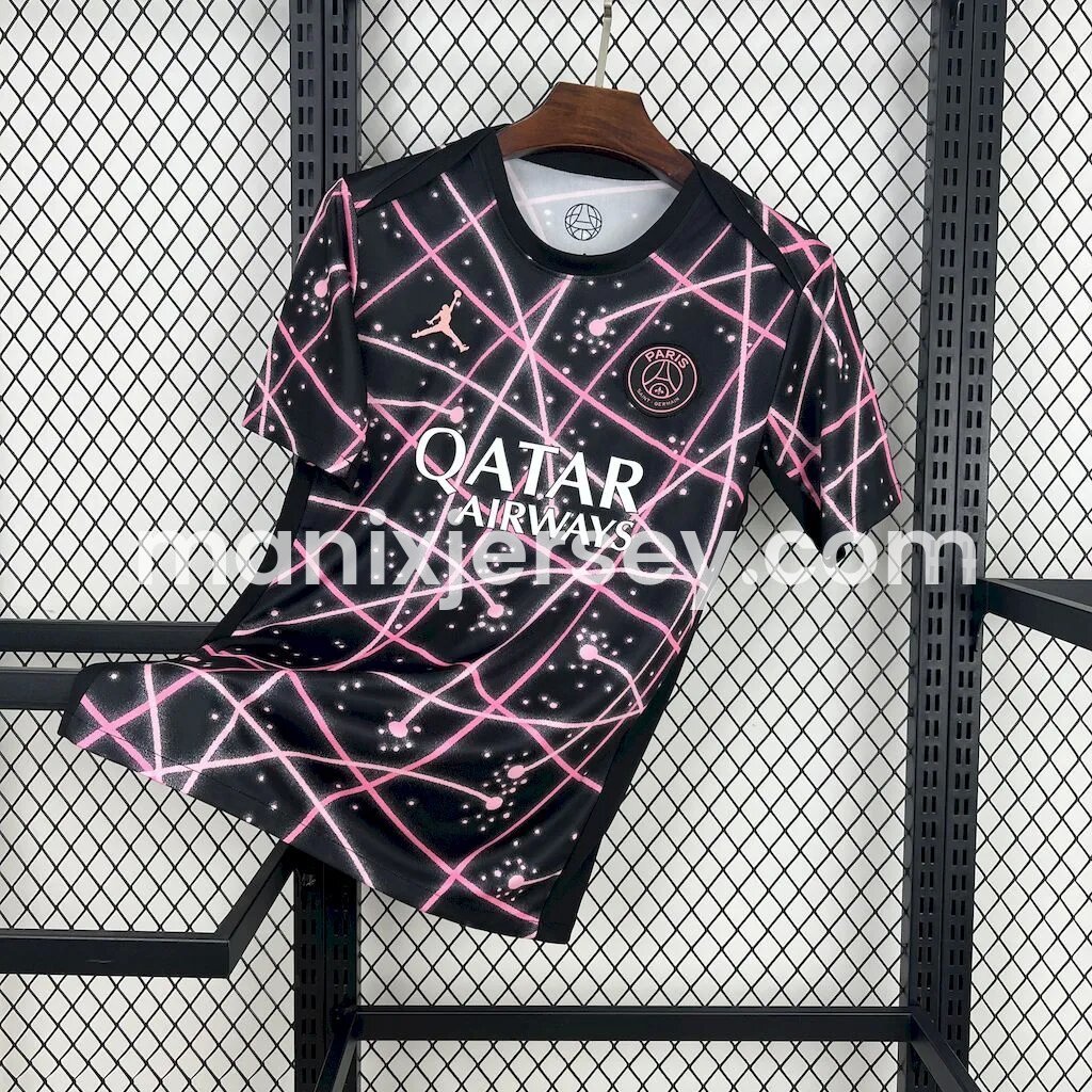 Paris Saint-Germain PSG 25-26 Pink Lines Black Pre-Match Training Jersey - Fans Version - JerseysGala