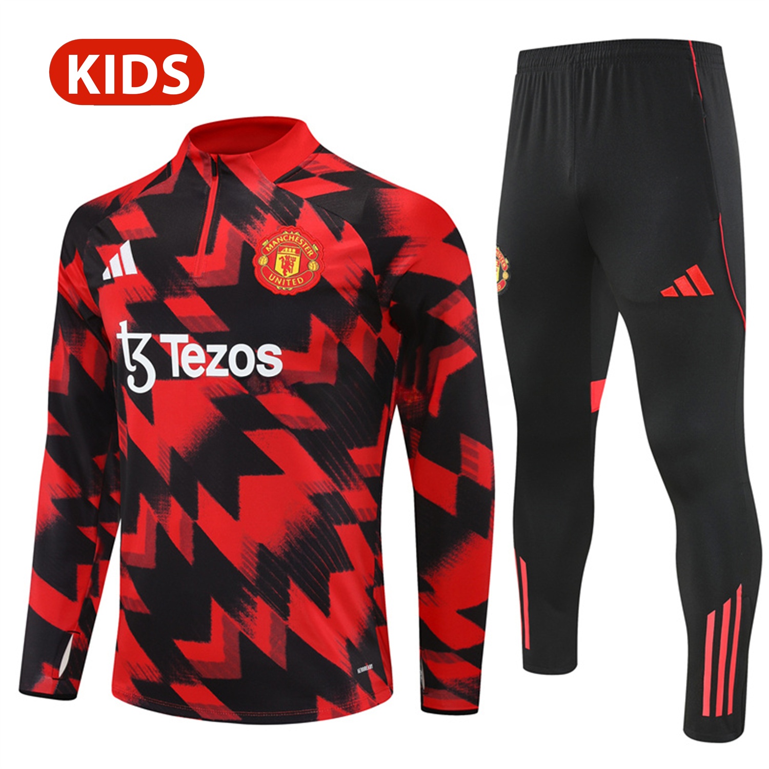 Manchester United 25-26 Kid Long Sleeves Training Set - Red-Black Top & Black Pants - JerseysGala