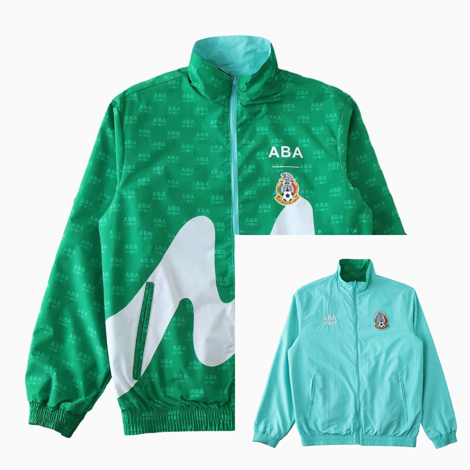 Retro Mexico 1995 Retro Style Double Sided Reversible Windbreaker - Green & Blue - JerseysGala