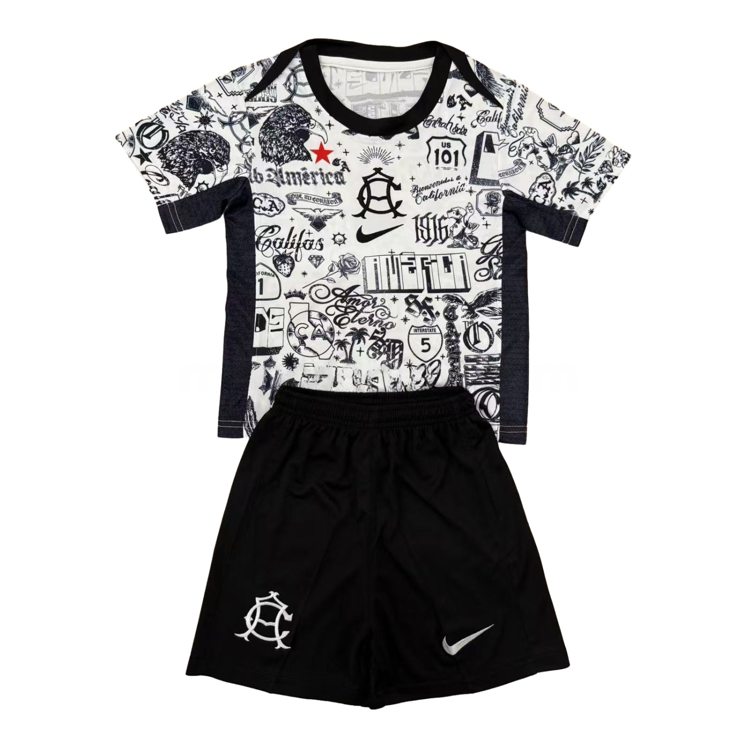 Club América 24-25 Pre-match Black and White Graffiti Men's Adult Jersey Set - Fans Version - JerseysGala