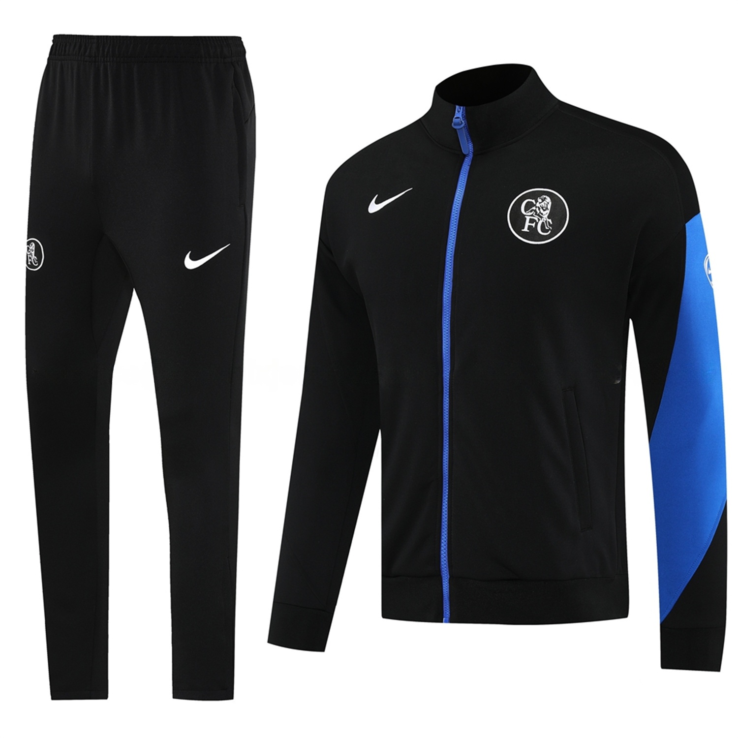 C.H.E.L.S.E.A 25-26 Jacket Training Tracksuit with Throwback Badge - Black Jackets & Pants - JerseysGala