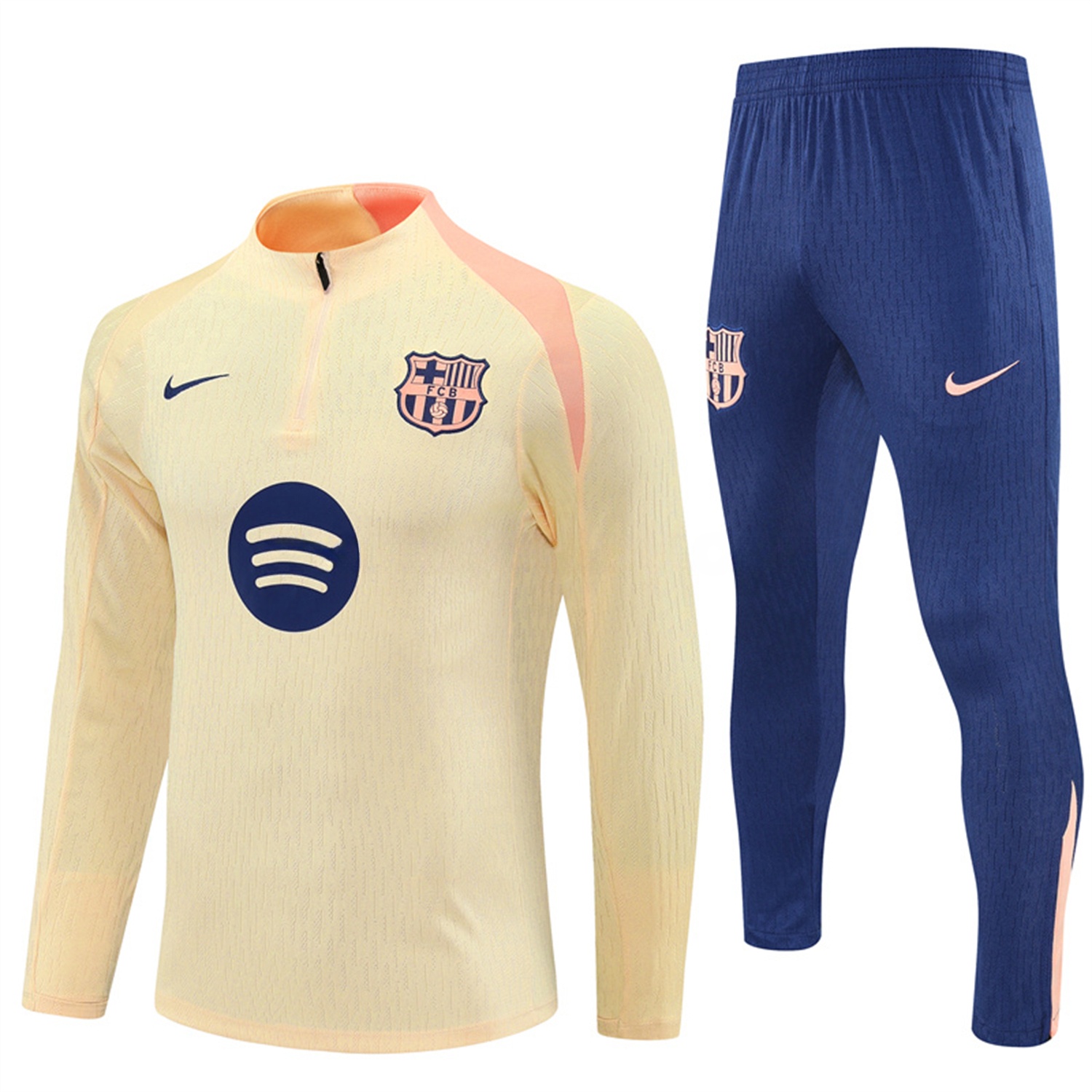 Barcelona 25-26 Long Sleeve Training Set - Player Version - Light Yellow Top and Blue Pants - JerseysGala
