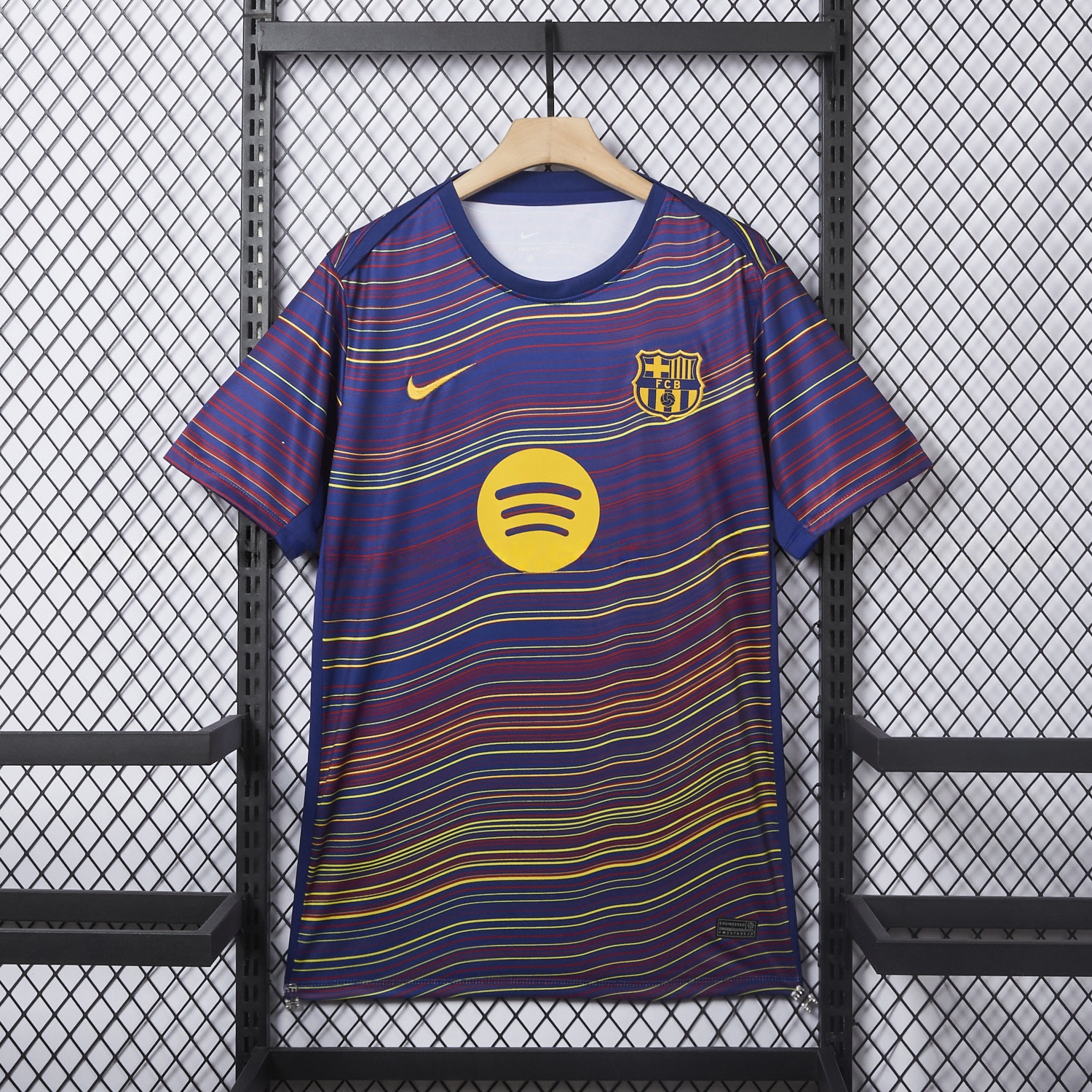 B.A.R.S.A 25-26 Deep Blue Pre-Match Training Jersey with Colorful Lines - Fans Version - JerseysGala