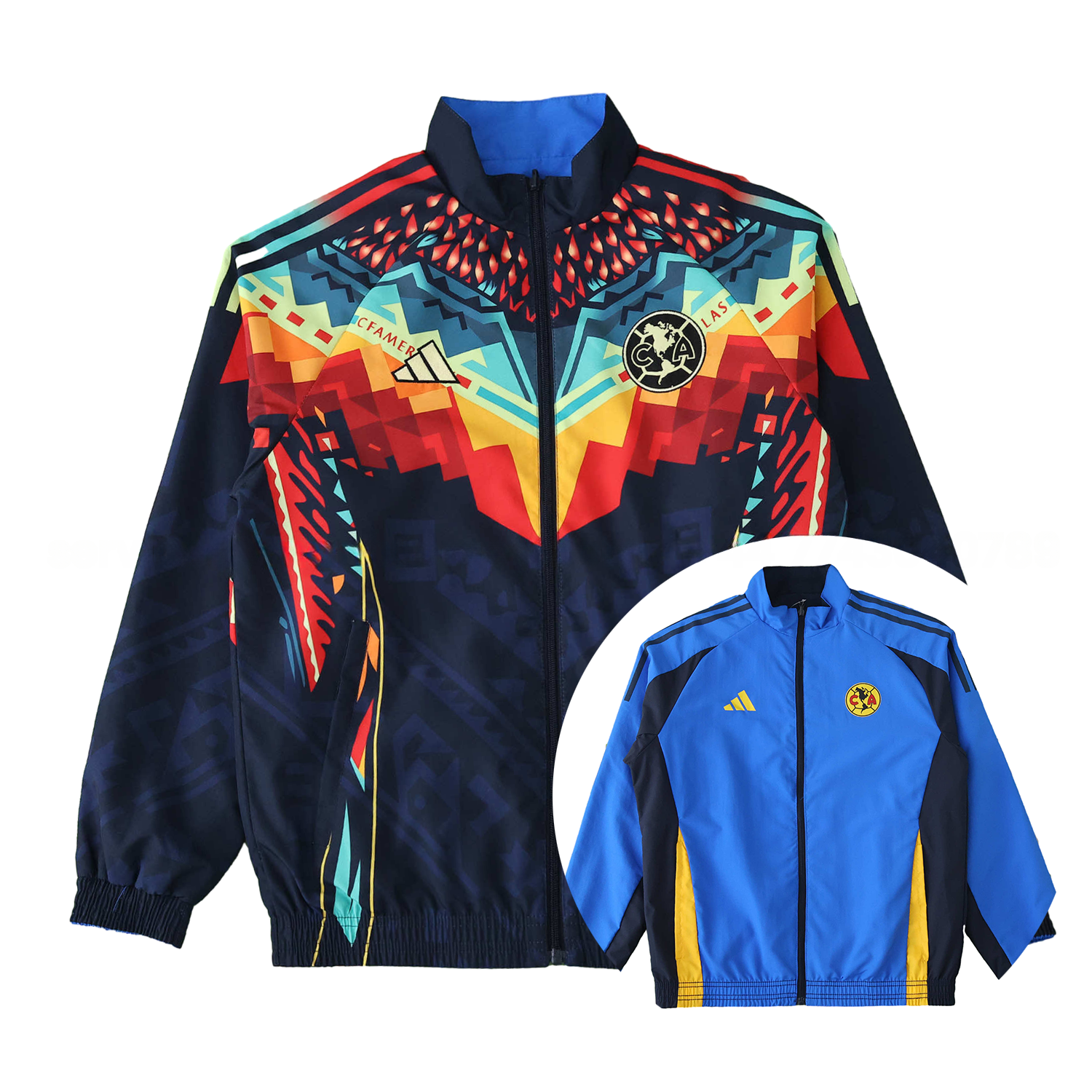 Club América 25-26 Throwback Double Sided Reversible Windbreaker - Blue & Black - JerseysGala