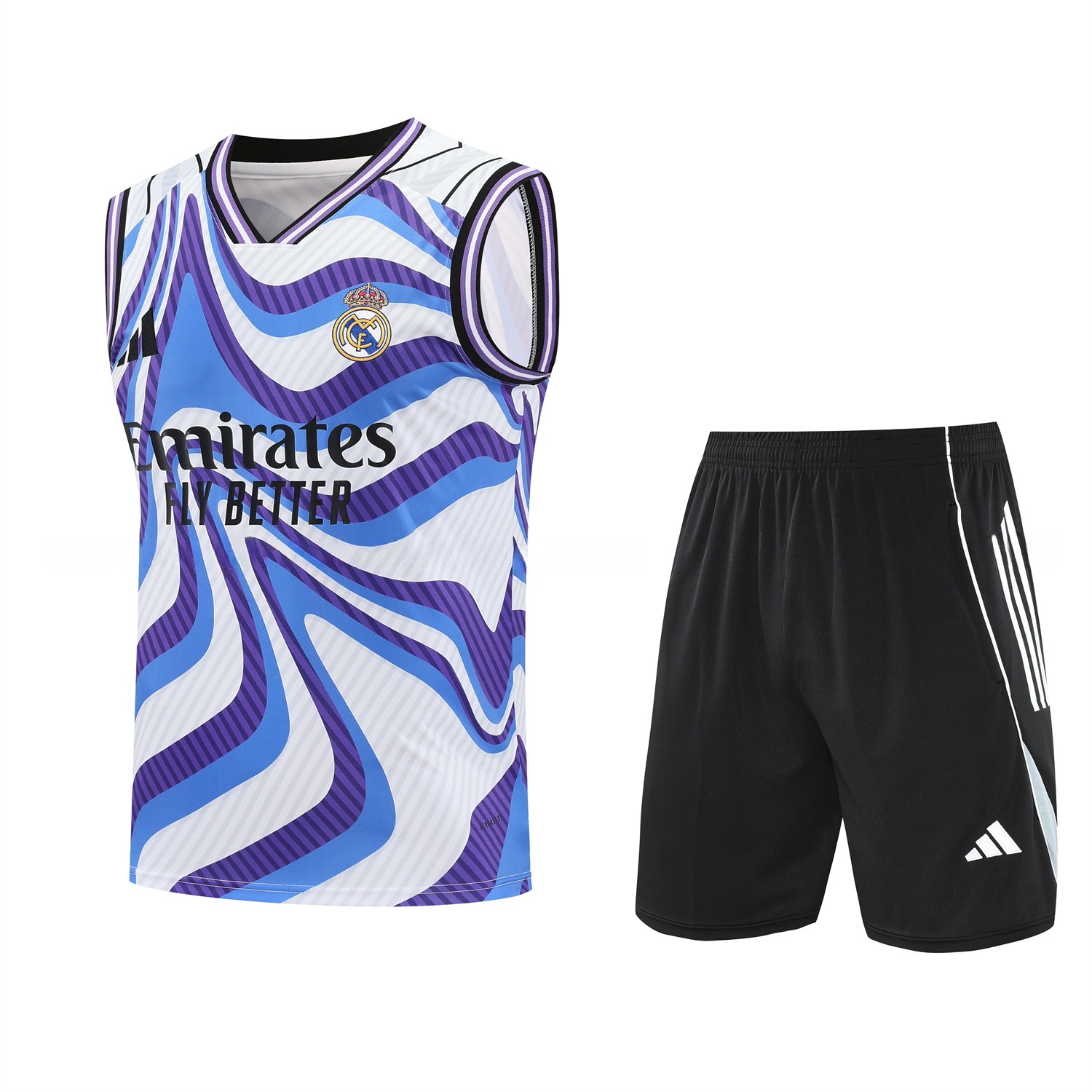 Real Madrid 25-26 Vest Training Set - Blue Purple Curve Pattern Vest & Black Shorts - JerseysGala
