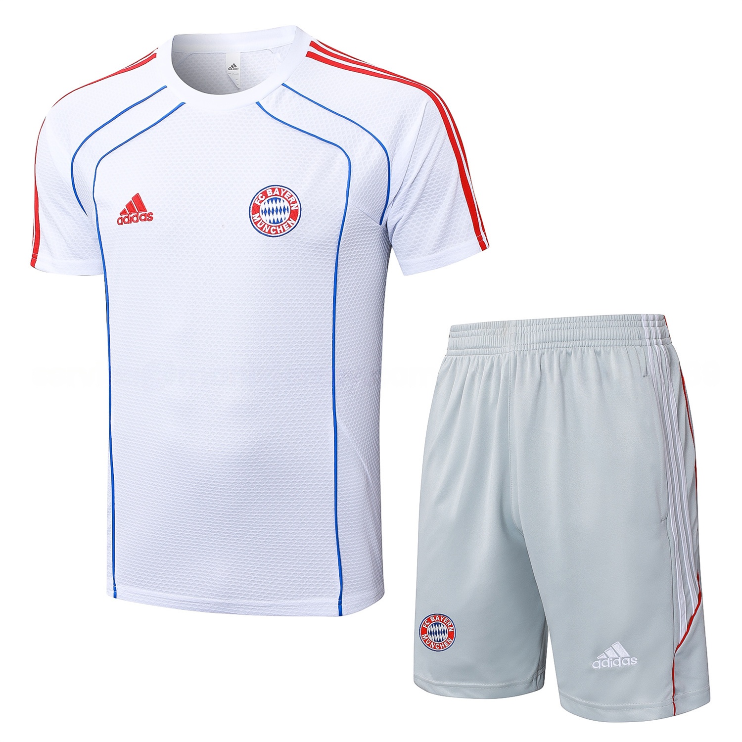 Bayern Munich 25-26 Short-Sleeve Training Set - White Throwback Top & Grey Shorts - JerseysGala