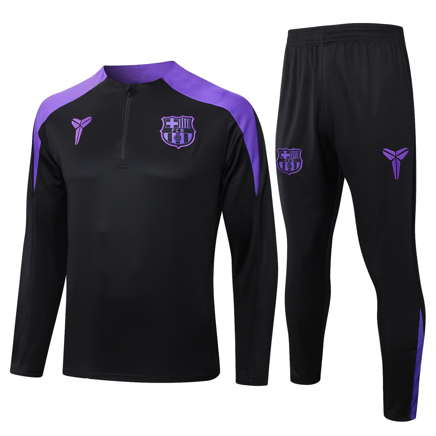 Barcelona X KB 25-26 Long Sleeve Training Set - Black Top with Purple Badge and Black Pants - JerseysGala