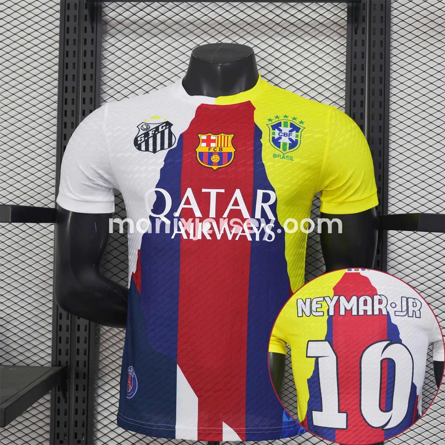 Neymar Career Commemorative Jersey - Player Version with NEYMAR.JR #10 - Barcelona Brazil Paris Saint-Germain PSG Santos - JerseysGala