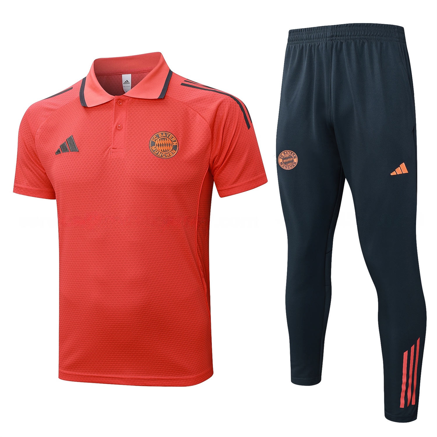 Bayern Munich 25-26 POLO Short-Sleeve Training Set - Orange Top and Deep Grey Pants - JerseysGala