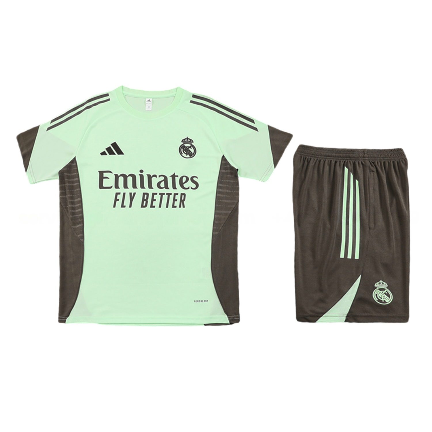 Real Madrid 25-26 Short-Sleeve Training Set - Light Green Top and Dark Khaki Shorts - JerseysGala