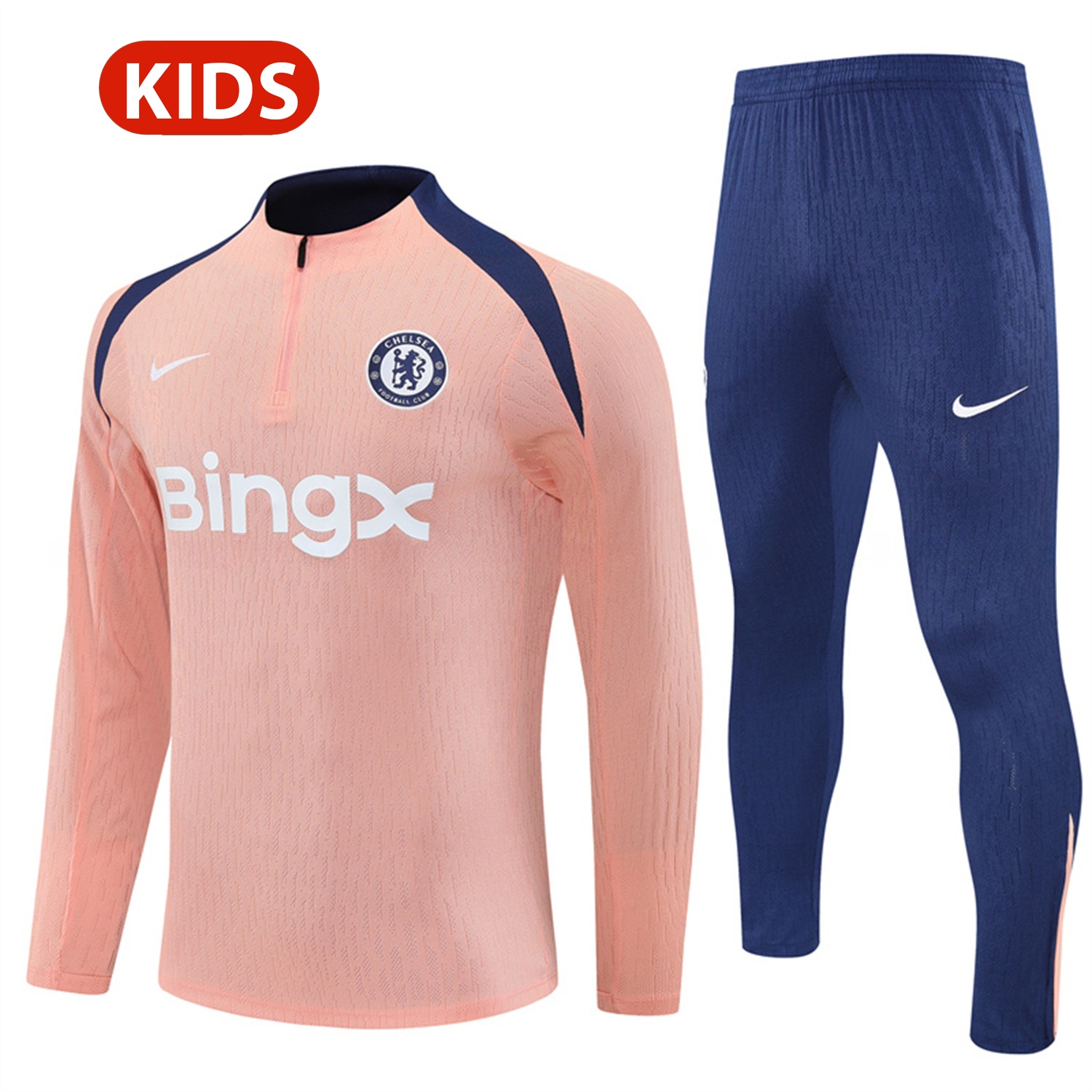 C.H.E.L.S.E.A 25-26 Kids Long Sleeve Training Set - Player Version - Pink Top and Blue Pants - JerseysGala