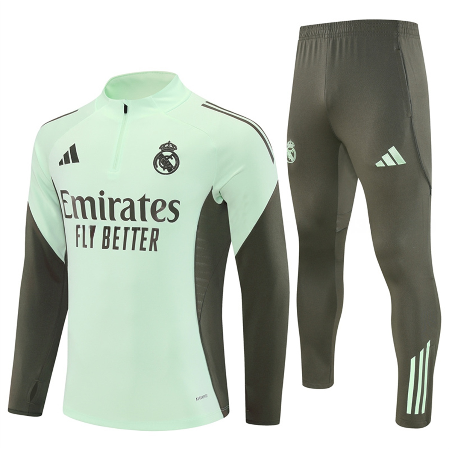 Real Madrid 25-26 Long Sleeve Training Set - Light Green Top & Army Green Pants - JerseysGala