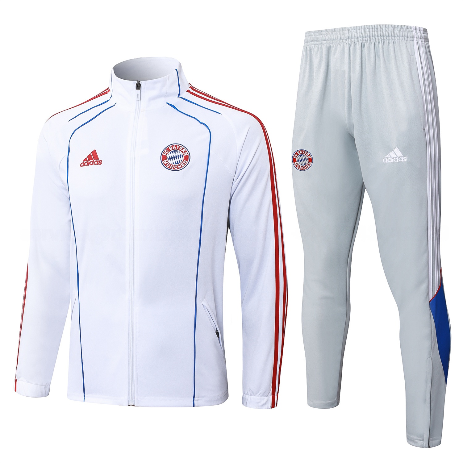 Bayern Munich 25-26 Jacket Training Tracksuit - White Throwback Jackets & Grey Pants - JerseysGala
