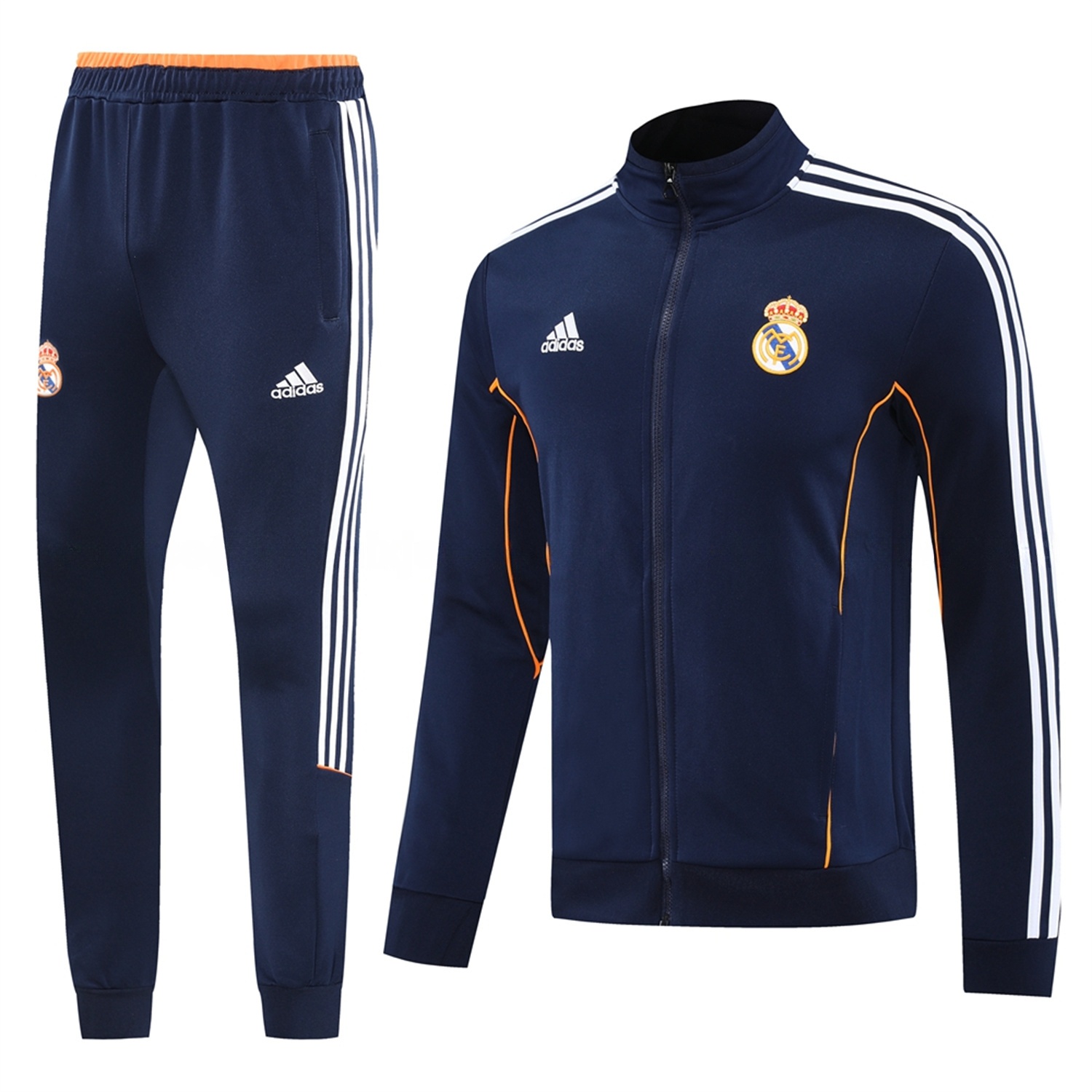 Real Madrid 25-26 Jacket Training Tracksuit - Royal Blue Jackets & Pants with Orange Lines - JerseysGala
