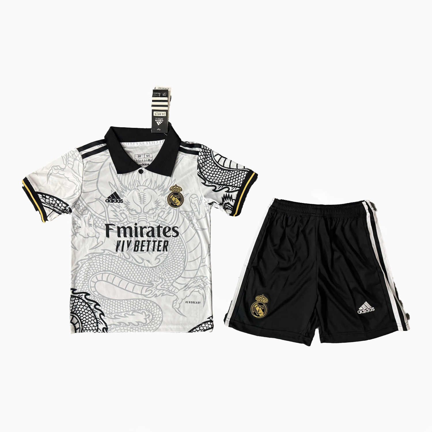Real Madrid 25-26 Black Gragon White Special Men's Adult Jersey Set - Fans Version - JerseysGala