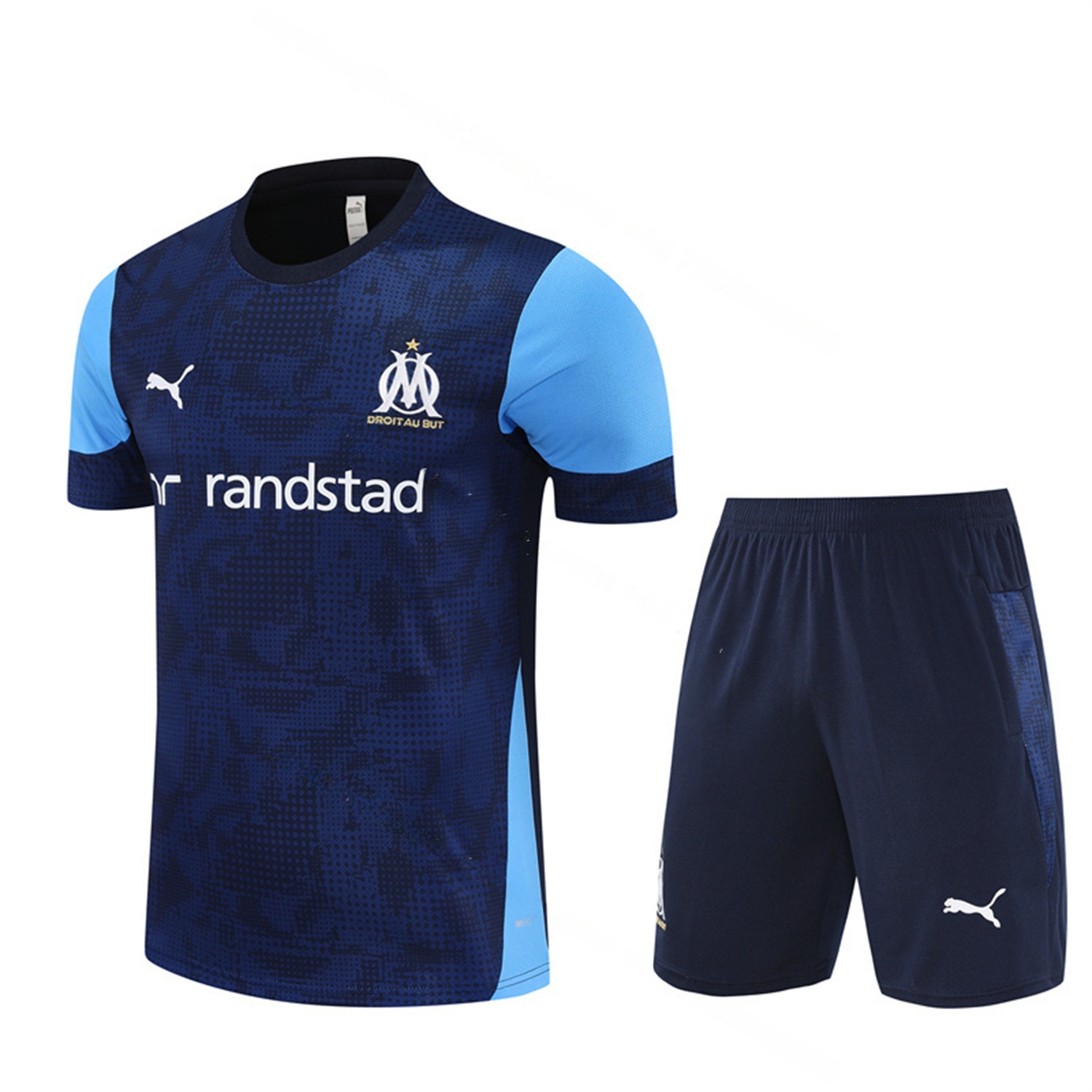 Marseille 25-26 Short-Sleeve Training Set - Royal Blue Top & Royal Blue Shorts - JerseysGala