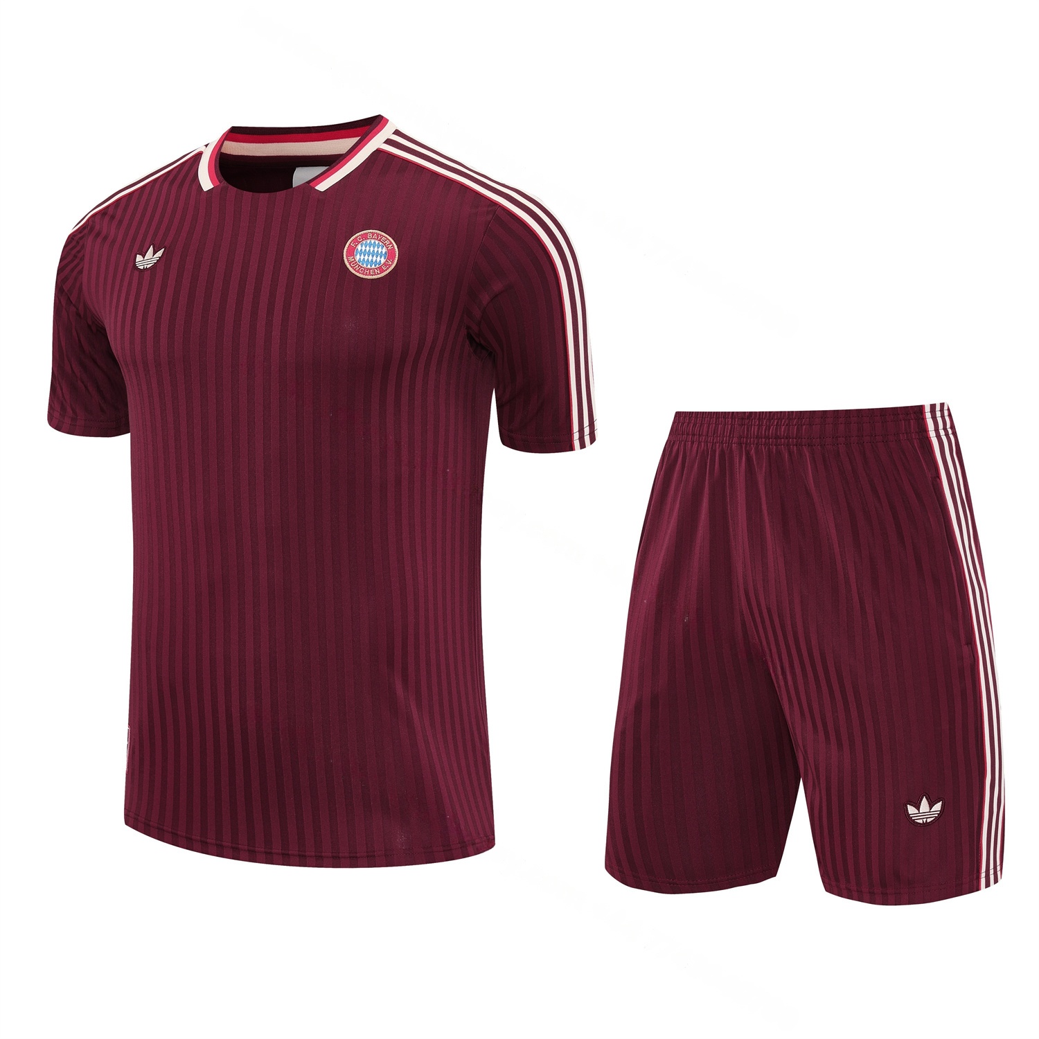 Bayern Munich 25-26 Short-Sleeve Training Set - Wine Red Lines Top & Wine Red Lines Shorts - JerseysGala
