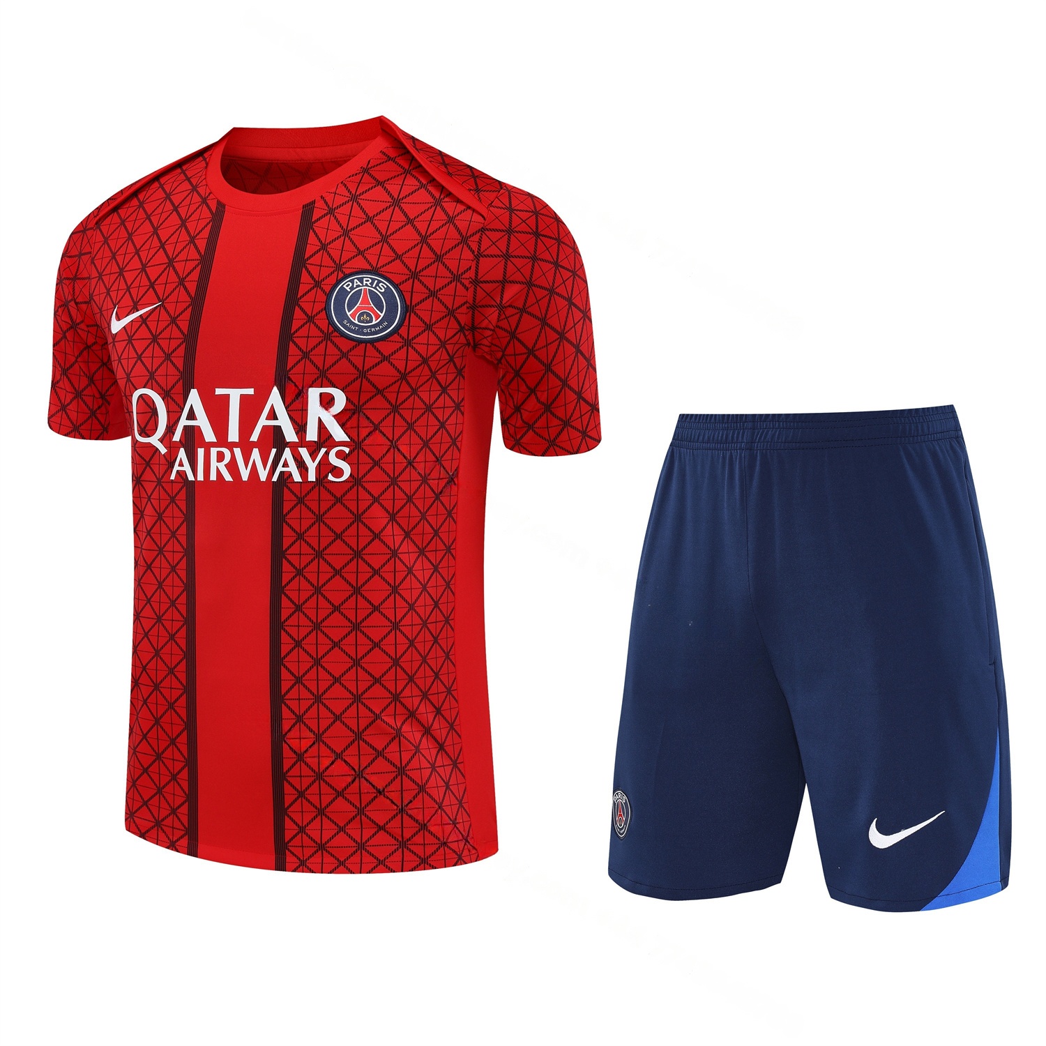 Paris Saint-Germain PSG 25-26 Short-Sleeve Training Set - Red Top & Deep Blue Shorts - JerseysGala