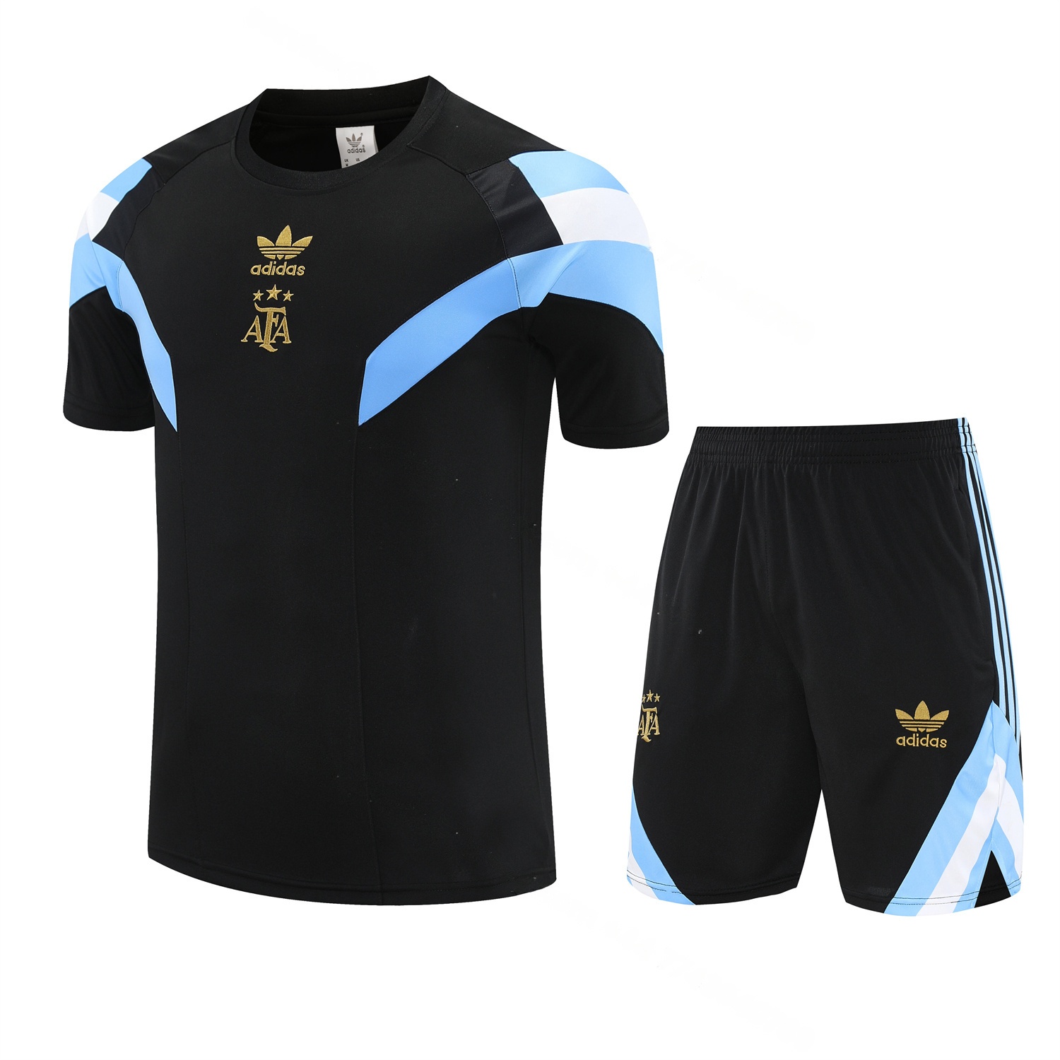 Argentina 25-26 Short-Sleeve Training Set - Blue Stripes Black Top & Black Shorts - JerseysGala