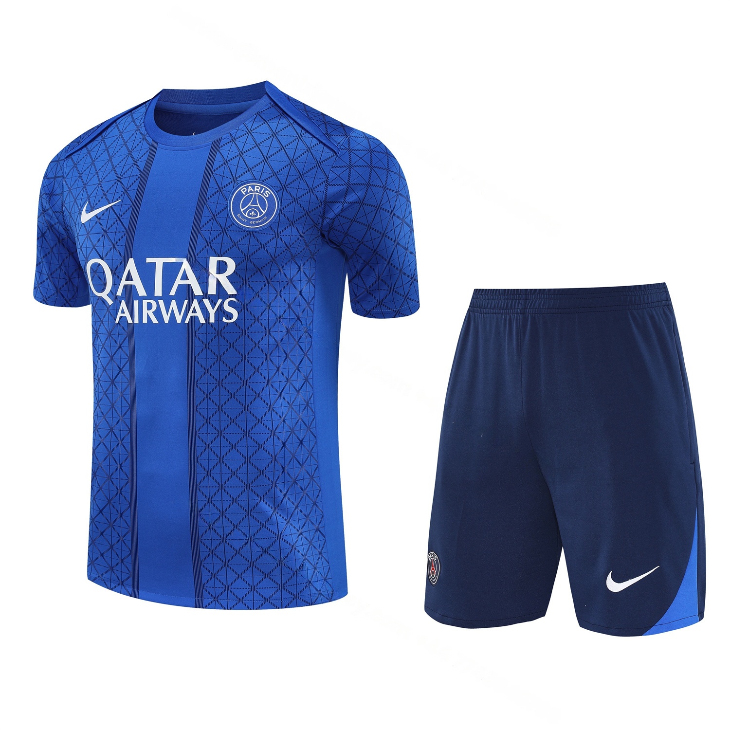 Paris Saint-Germain PSG 25-26 Short-Sleeve Training Set - Blue Top & Deep Blue Shorts - JerseysGala