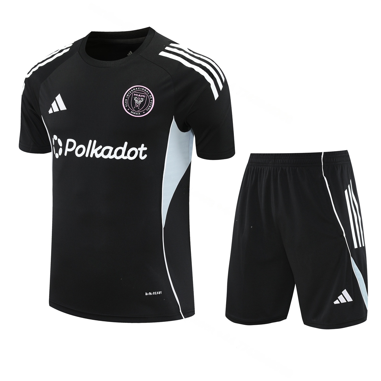 INT M.A.M 25-26 Short-Sleeve Training Set - Light Grey Stripes Black Top & Black Shorts - JerseysGala