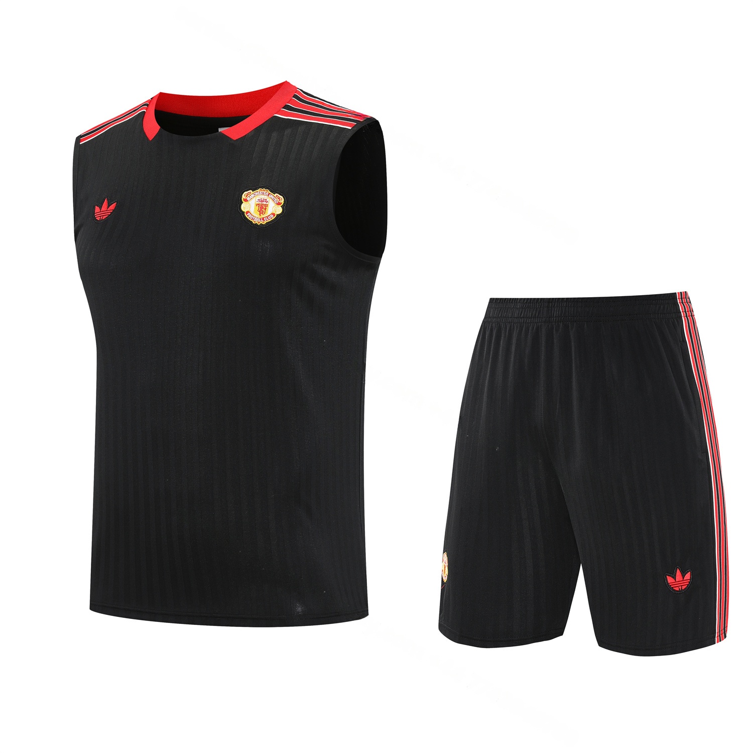 Manchester United 25-26 Vest Training Set - Red Retro Logo Black Vest & Black Shorts - JerseysGala