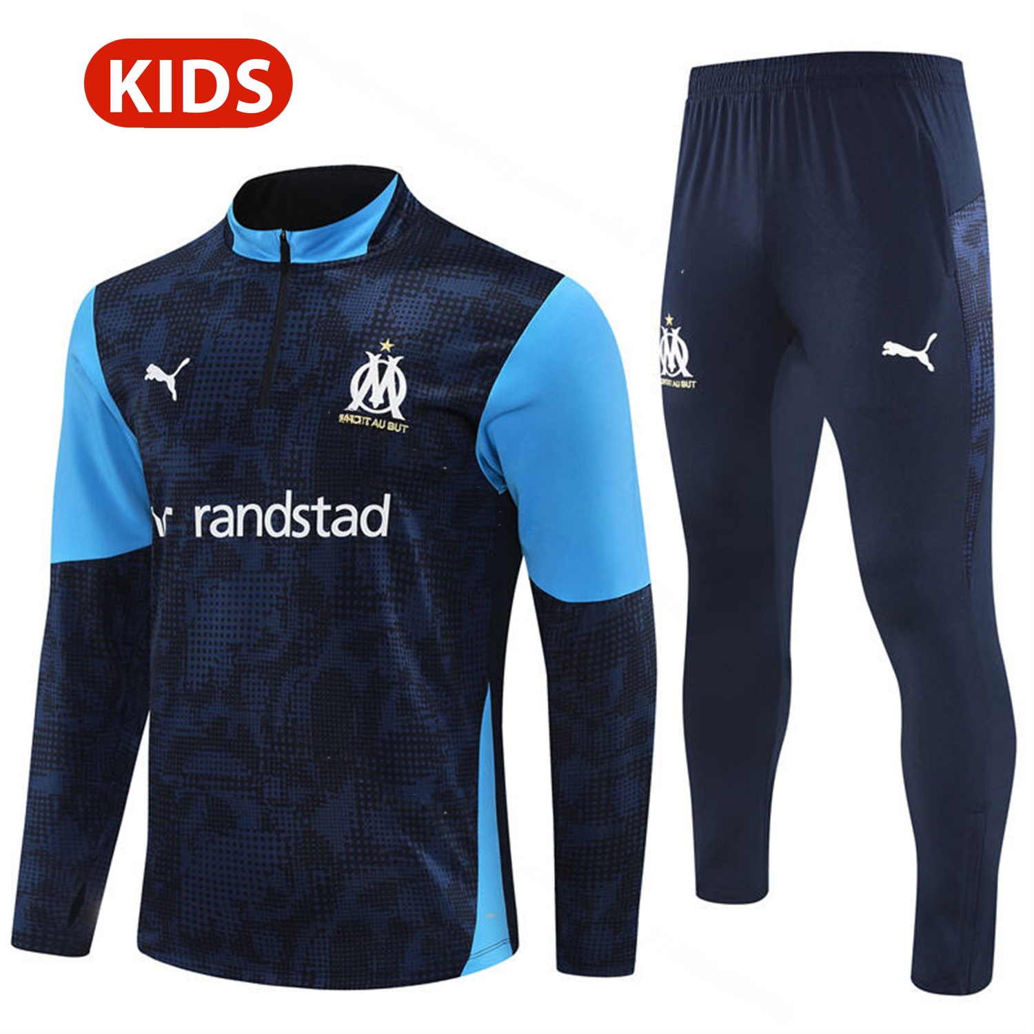 Marseille 25-26 Kids Long Sleeve Training Set - Royal Blue Top & Royal Blue Pants - JerseysGala