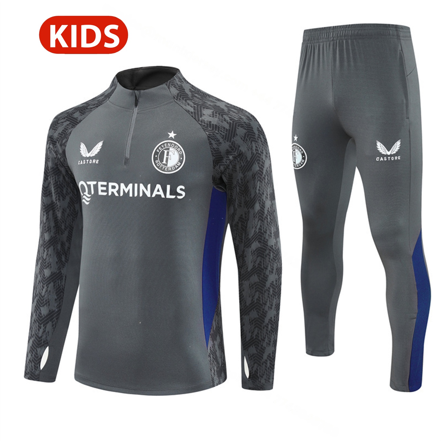 Feyenoord 25-26 Kids Long Sleeve Training Set - Dark Gray Top & Dark Gray Pants - JerseysGala