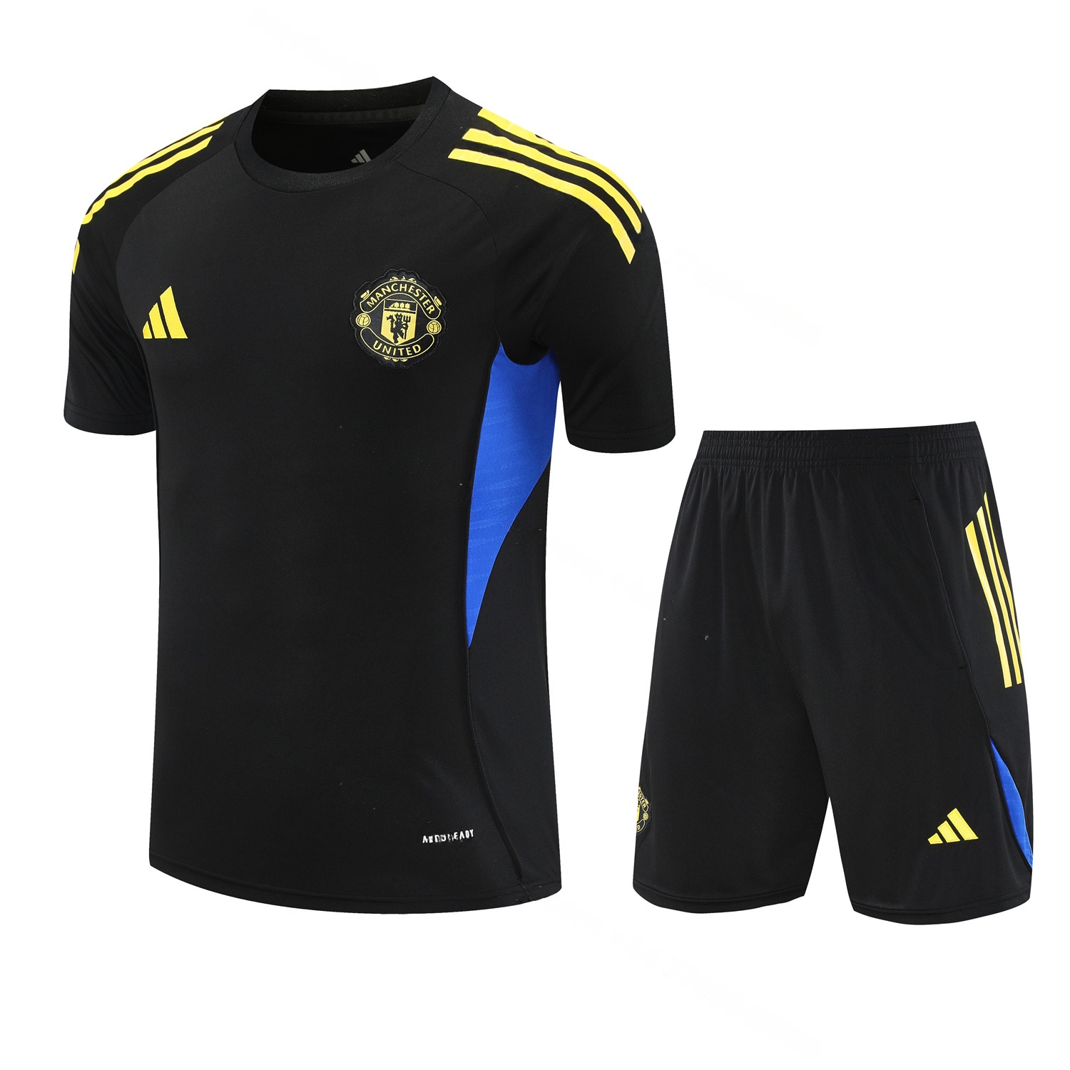 Manchester United 25-26 Short-Sleeve Training Set - Yellow Lines Black Top & Black Shorts - JerseysGala