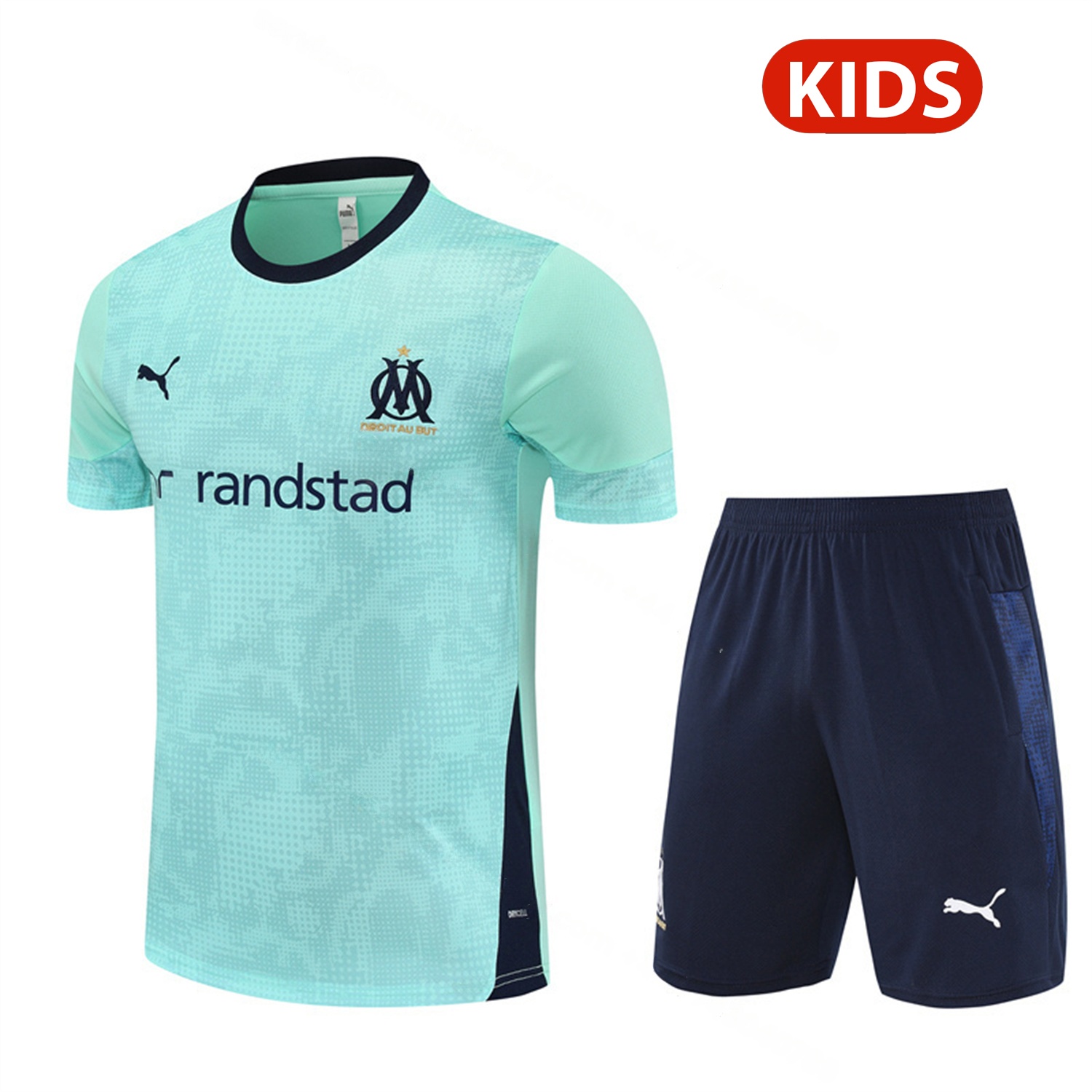 Marseille 25-26 Kids Short-Sleeve Training Set - Nattierblue Top & Deep Blue Pants - JerseysGala