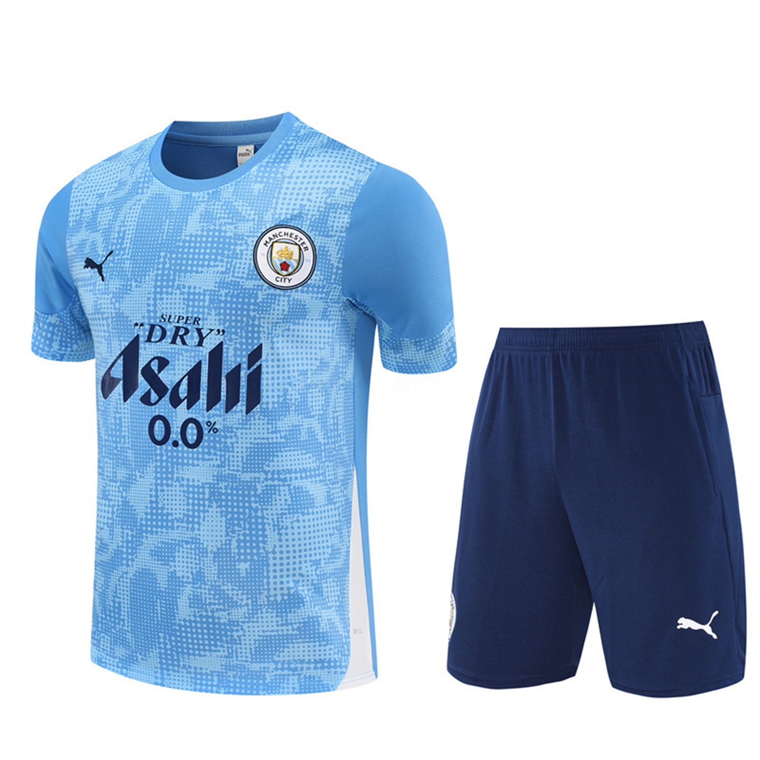Manchester City 25-26 Short-Sleeve Training Set - Light Blue Camouflage Top & Deep Blue Shorts - JerseysGala