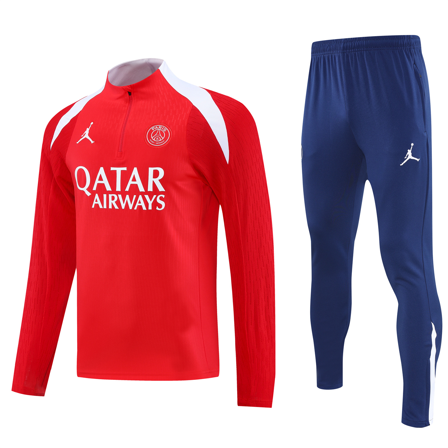 Paris Saint-Germain PSG 25-26 Long Sleeve Training Set - Red Top and Deep Blue Pants - JerseysGala