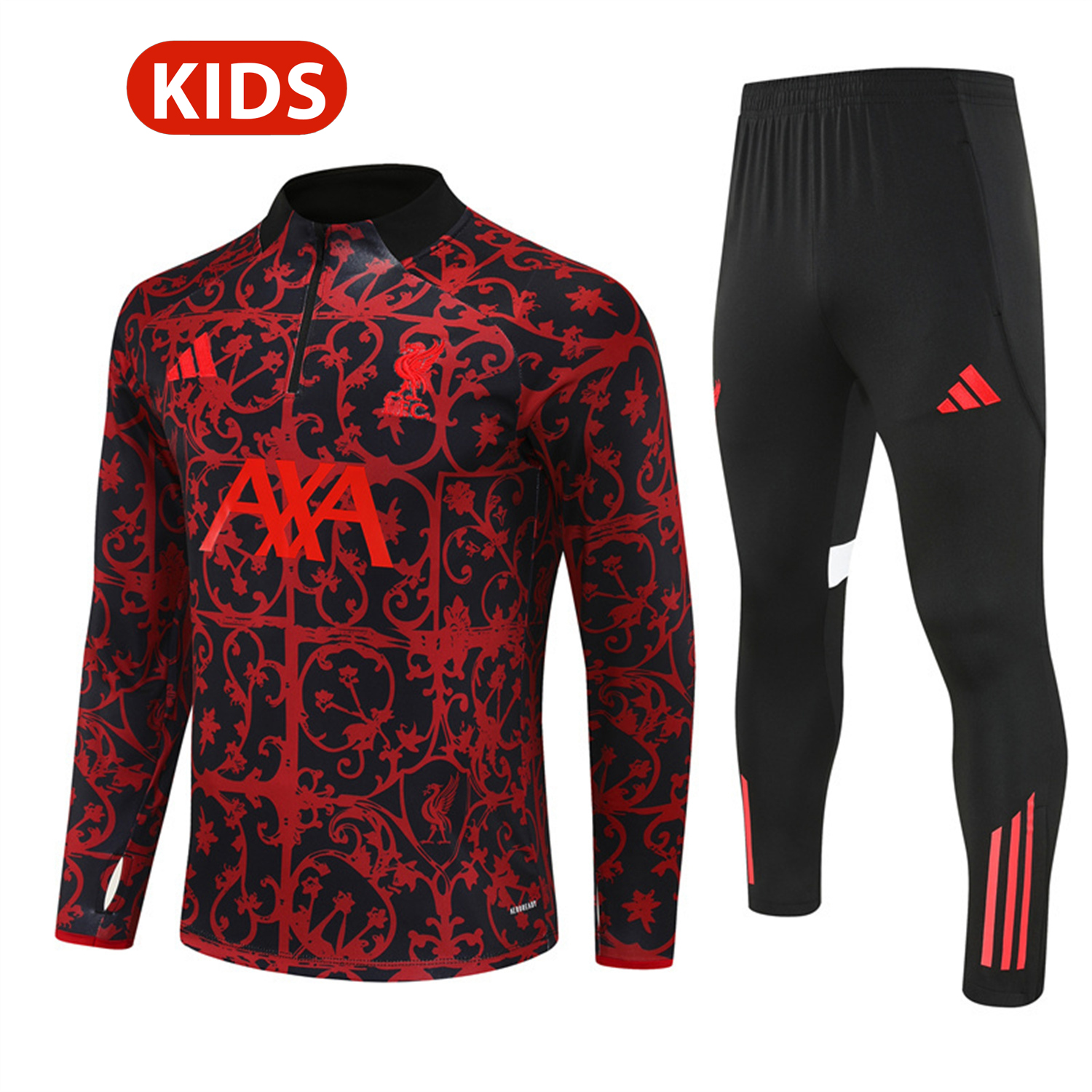 Liver.pool 25-26 Kids Long Sleeve Training Set - Red Camouflage Top & Blsck Pants - JerseysGala