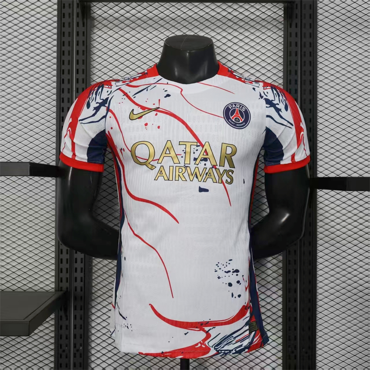 Paris Saint-Germain PSG 25-26 Red And Blue Lines White Special Jersey - Player Version - JerseysGala