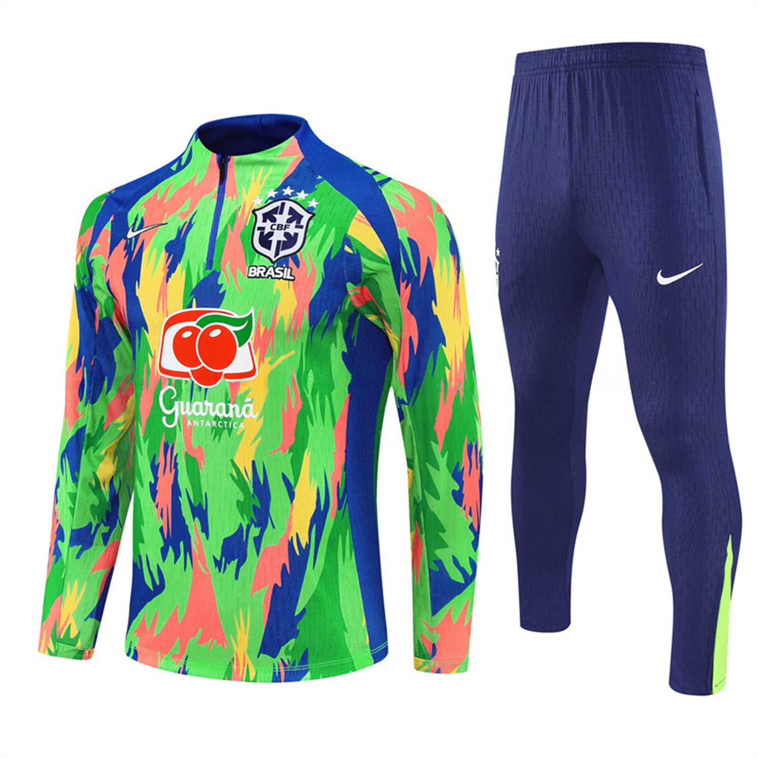 Brazil 25-26 Long Sleeve Training Set - Colorful Camouflage Top & Royal Blue Pants - JerseysGala