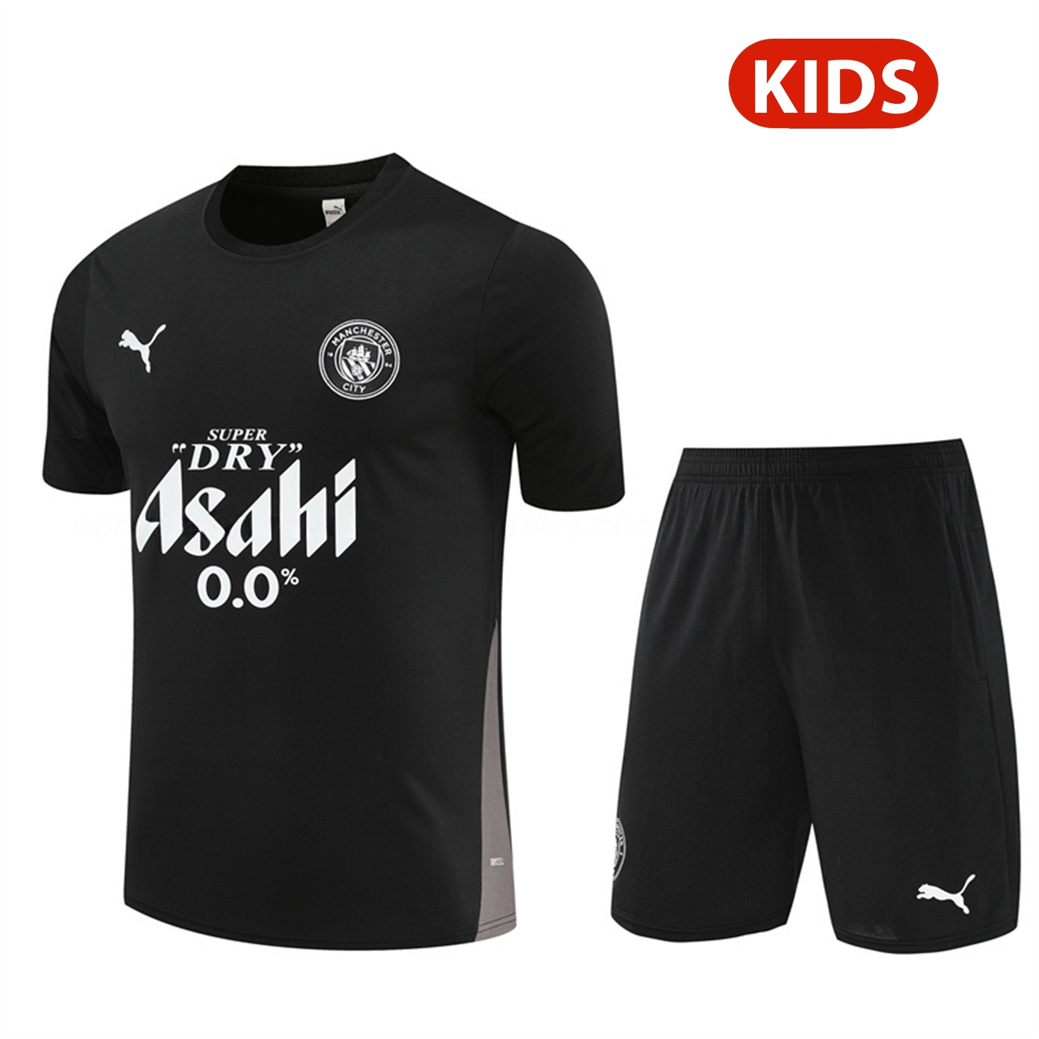 Manchester City 25-26 Kids Short-Sleeve Training Set - Black Top & Black Shorts - JerseysGala