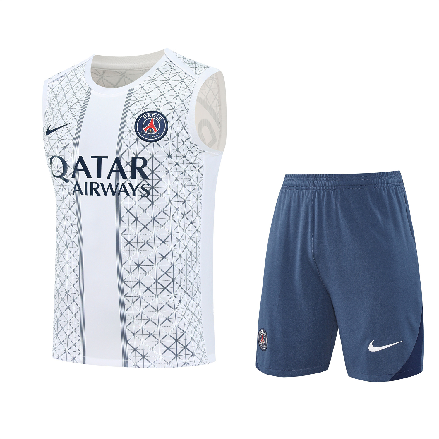 Paris Saint-Germain PSG 25-26 Vest Training Set - White Vest & Deep Blue Shorts - JerseysGala